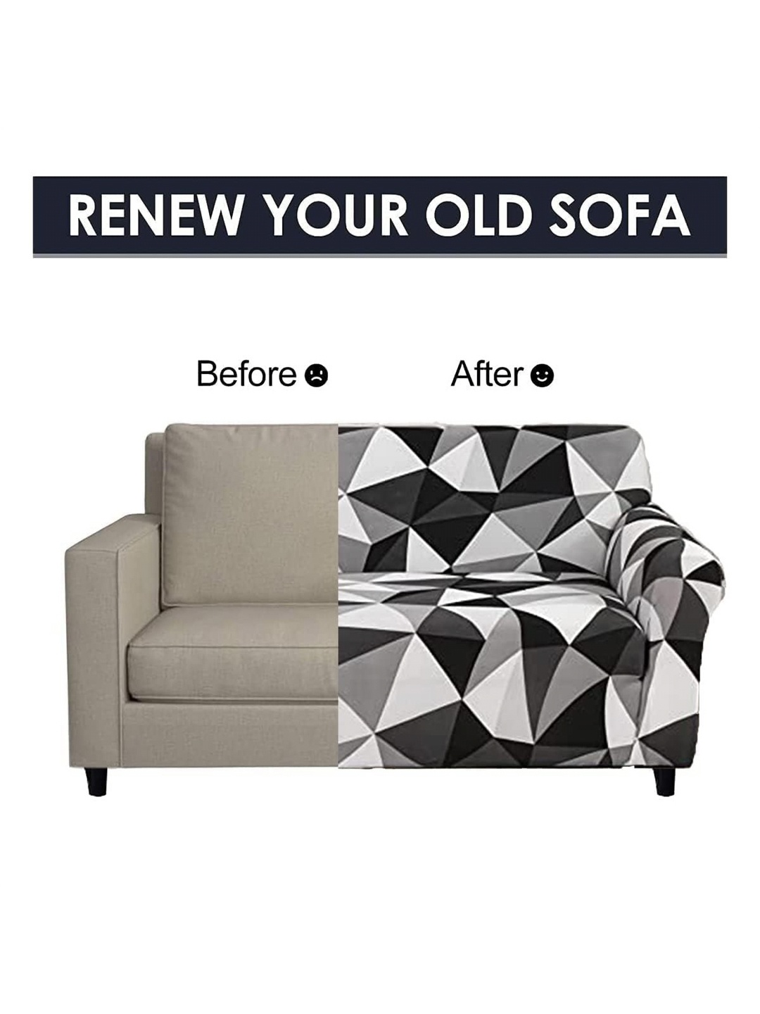 

B BESTILO Black & Grey Geometric Printed Triple Seater Sofa Cover With Arms