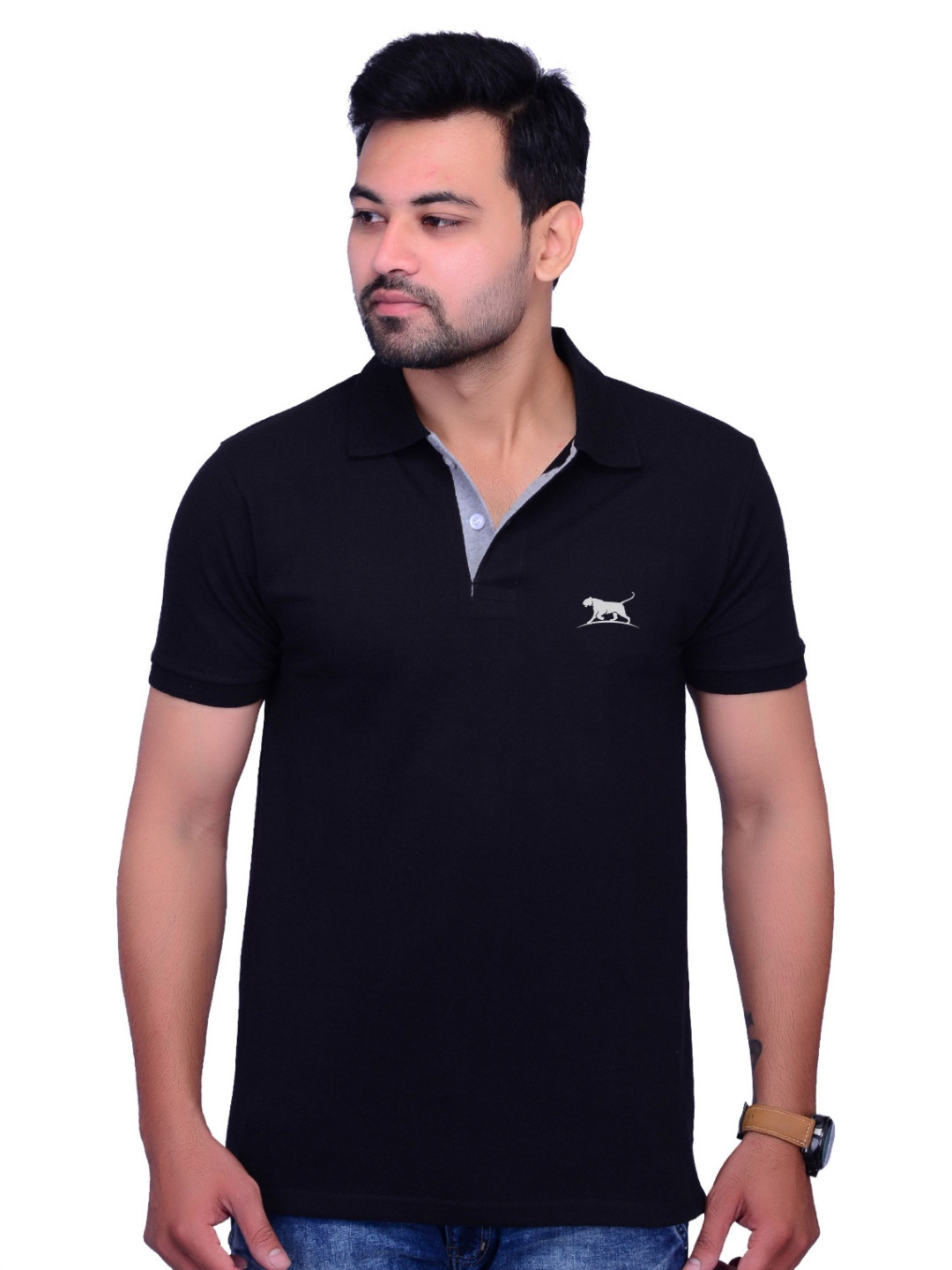 

LA MILANO Men Polo Collar Slim Fit T-shirt, Black