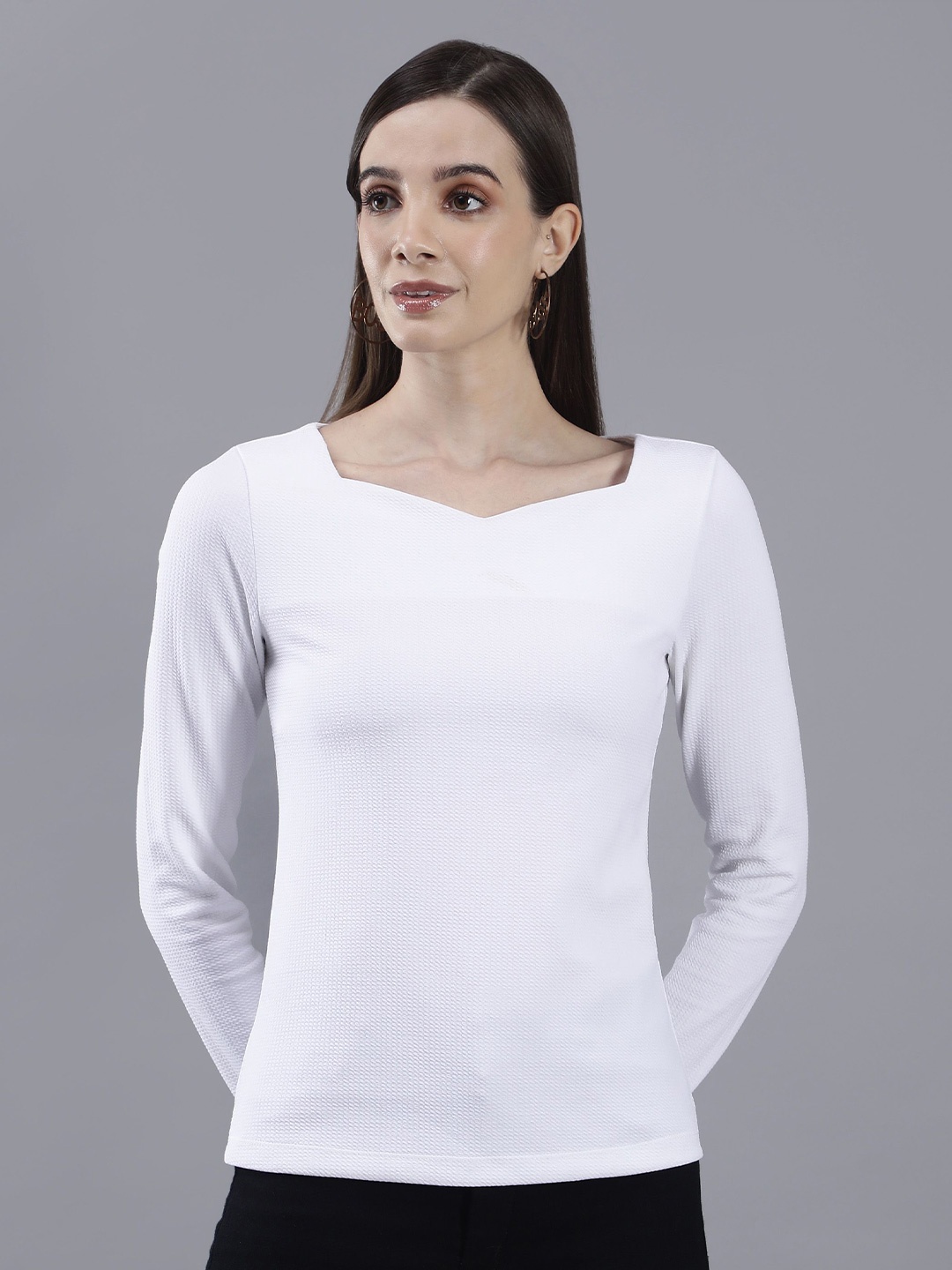 

SAFFE Floral Sweetheart Neck Net Top, White
