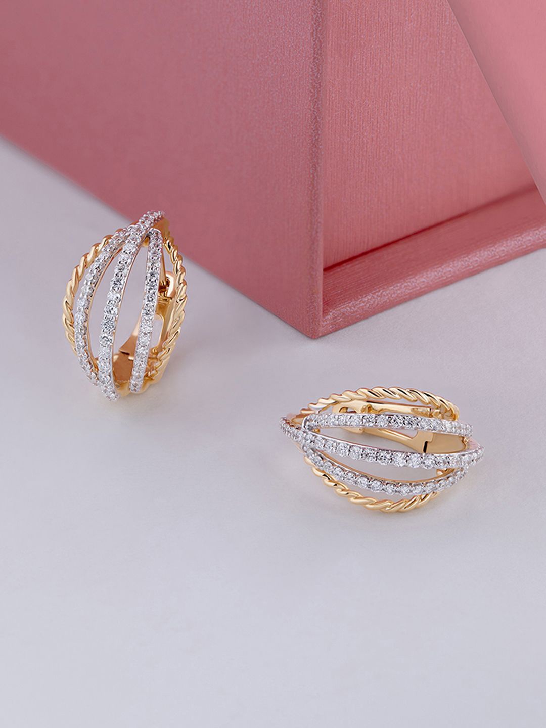 

Mia by Tanishq 14KT Draped Luxe Gold & Diamond Hoop Women Earrings -5.348g, Yellow