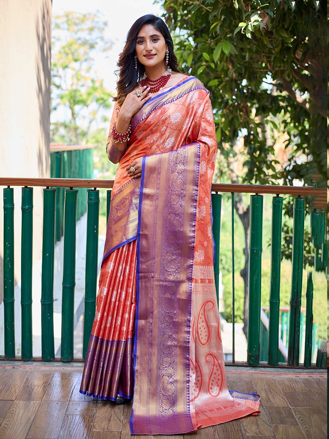 

Kandora Woven Design Zari Pure Silk Banarasi Saree, Orange