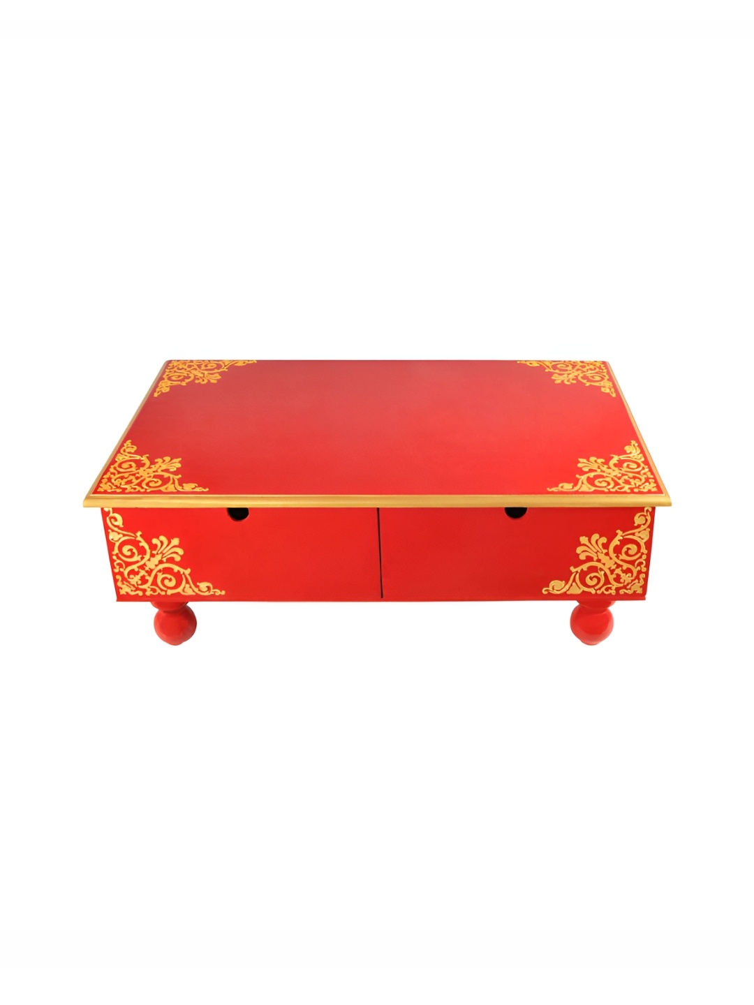 

Lal Haveli Red & Gold-Toned Floral Printed Wooden Chowkie Pooja Sitting Stool