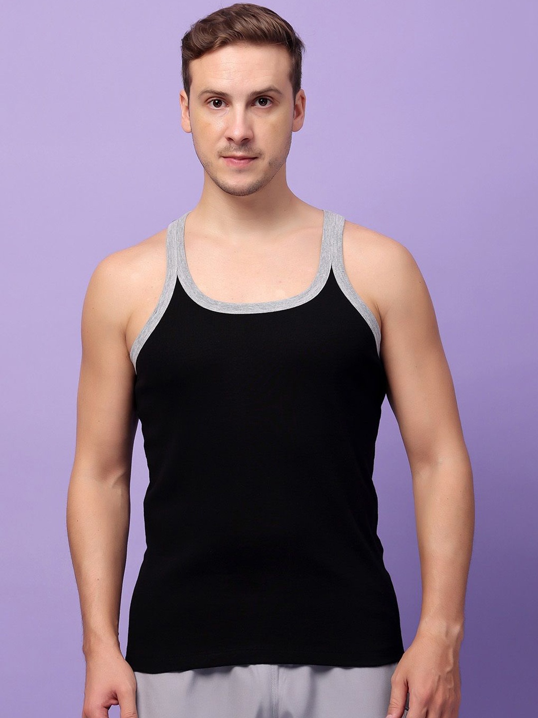

Friskers Ribbed Solid Pure Cotton Gym Vests - 300824CA-0104, Black