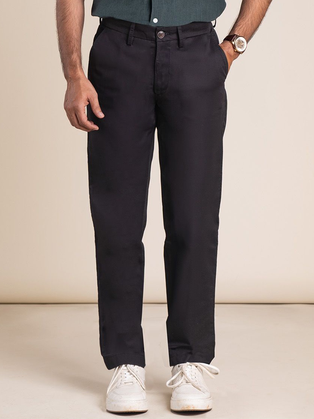 

Monks of Method Men Classic Slim Fit Pure Cotton Chinos, Black
