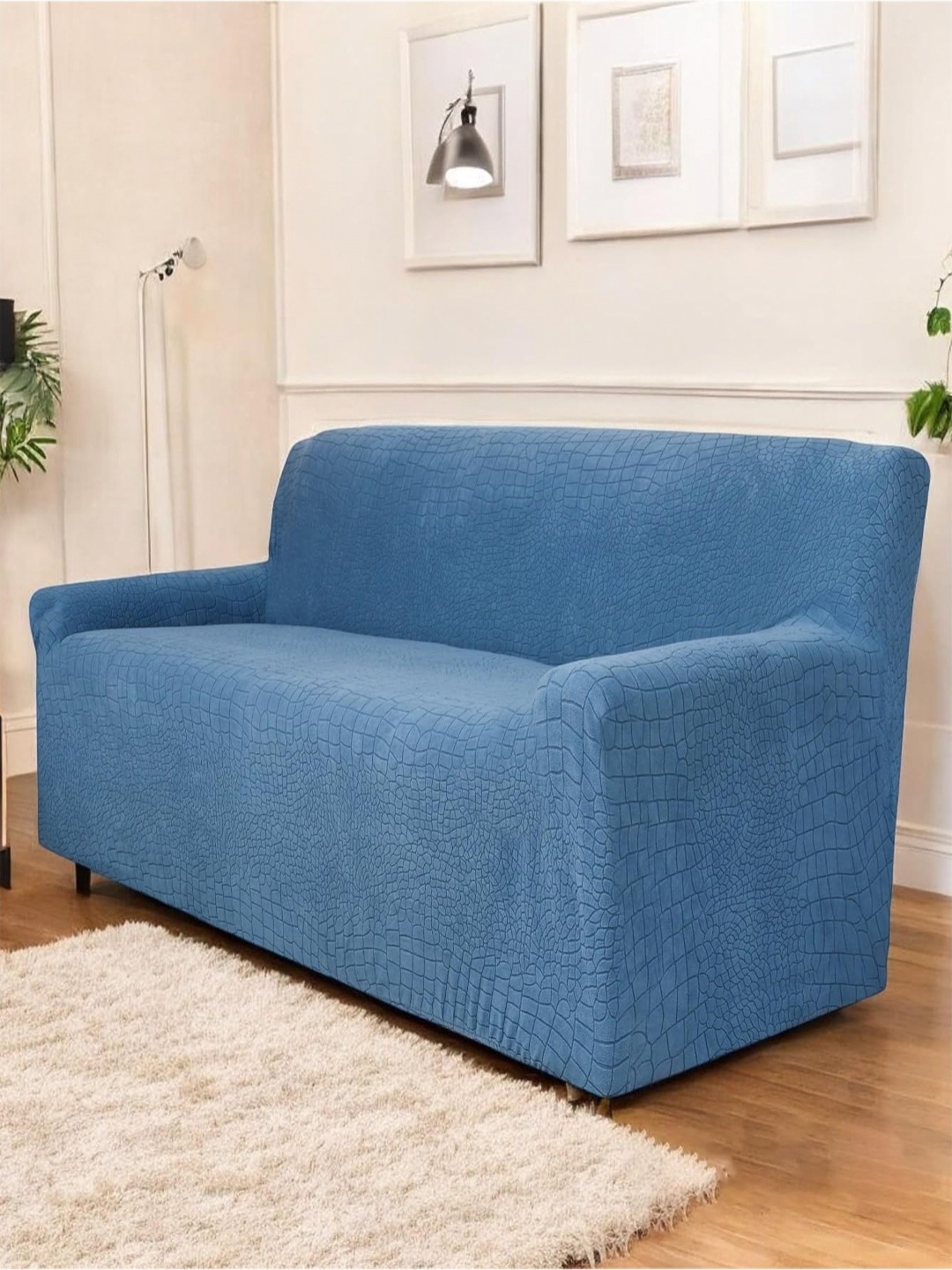 

HOUSE OF QUIRK Universal Blue Self Design Jacquard Sofa Cover