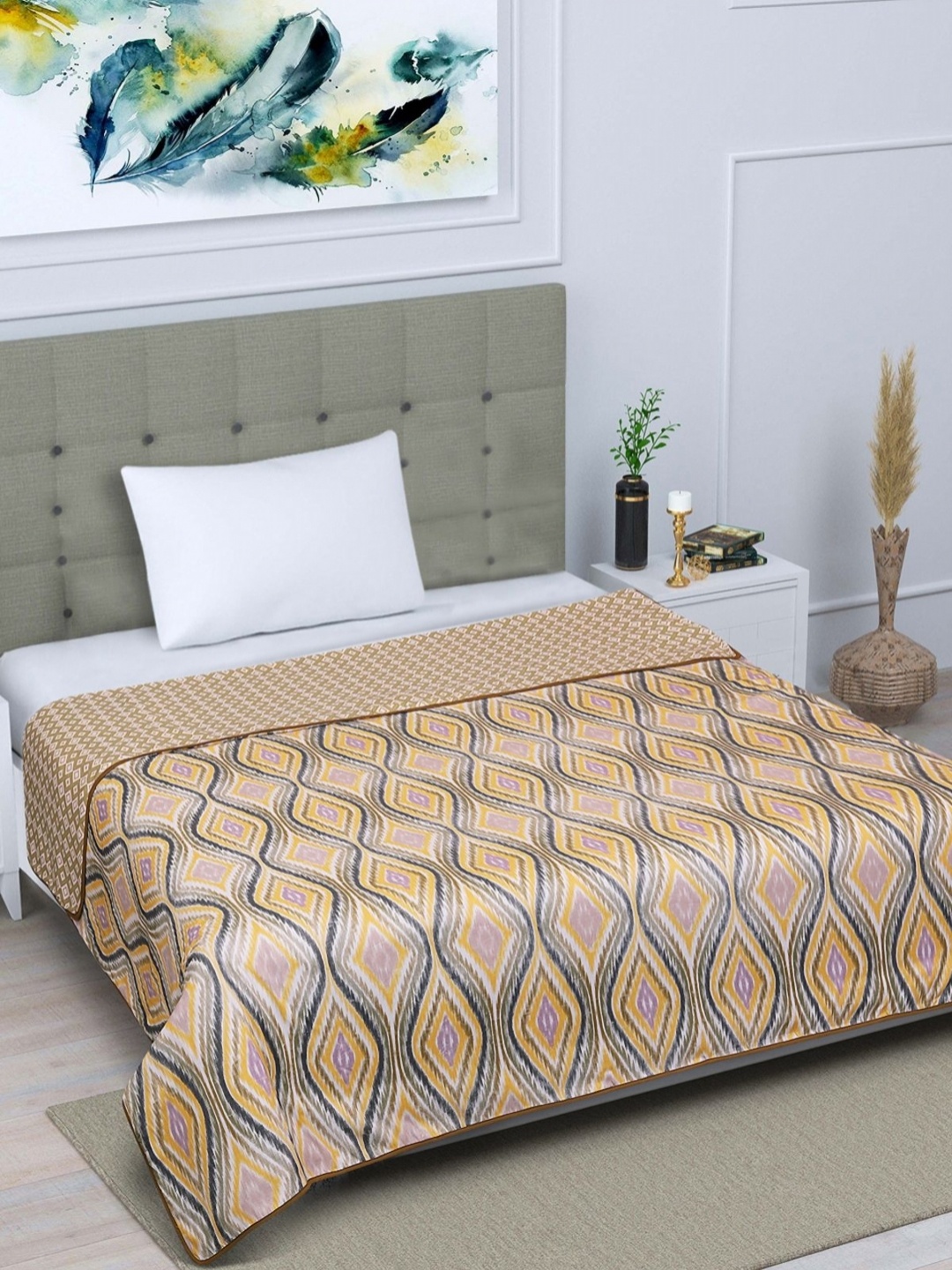 

Myntra Elegant Homes Yellow Ethnic Motifs AC Room Cotton Reversible Single Bed Dohar