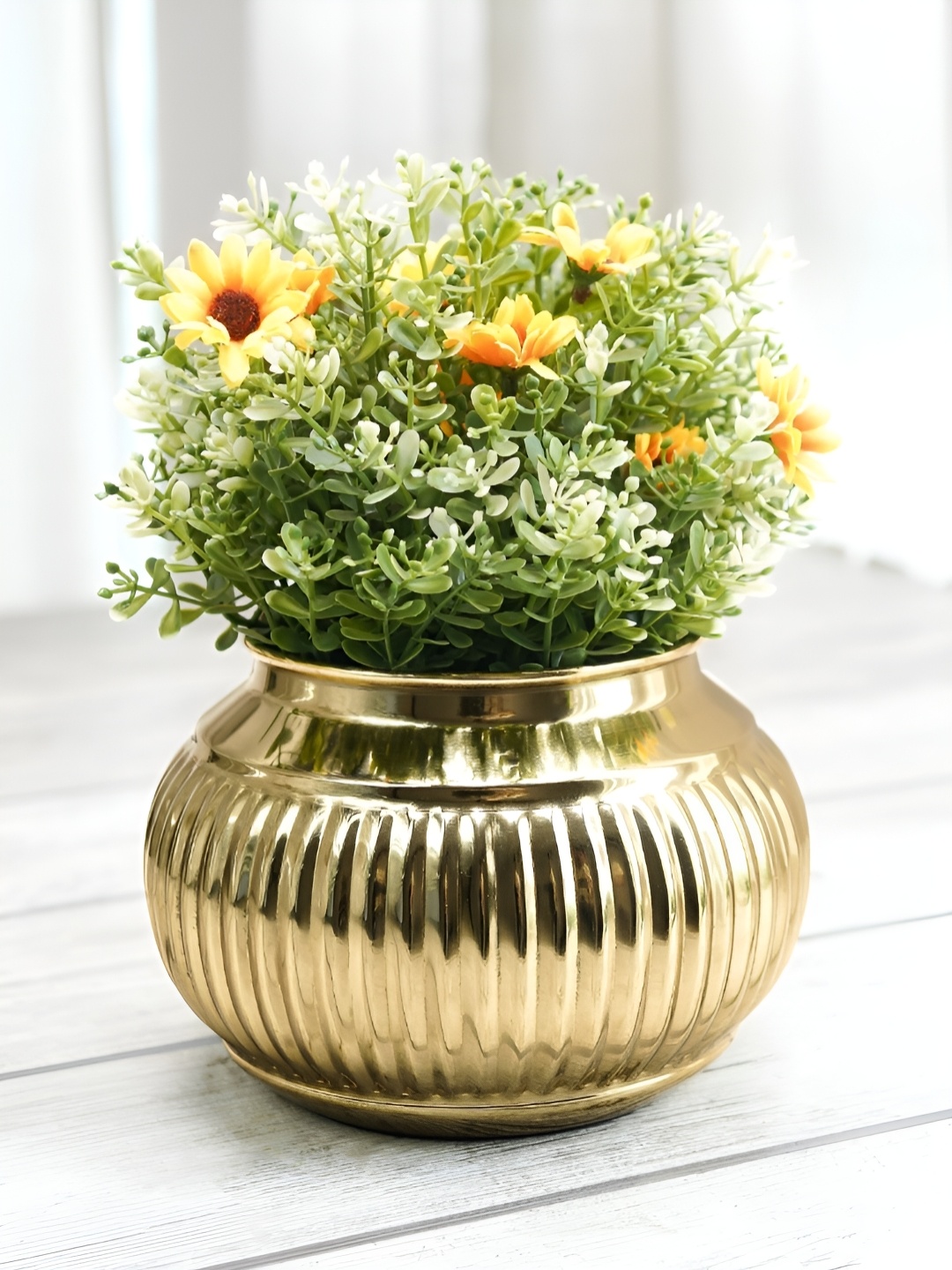 

BEHOMA Gold Toned Hammered Matki Style Metal Planter