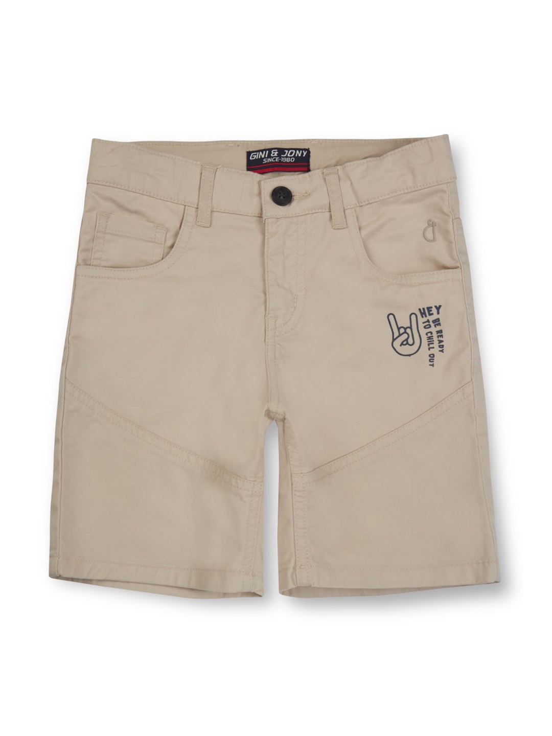 

Gini and Jony Boys Typography Printed Shorts, Beige