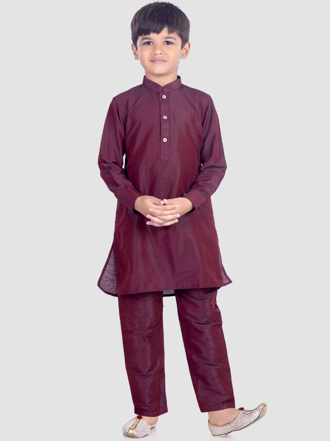

Pehanaava Boys Mandarin Collar Kurta with Pyjamas, Rust