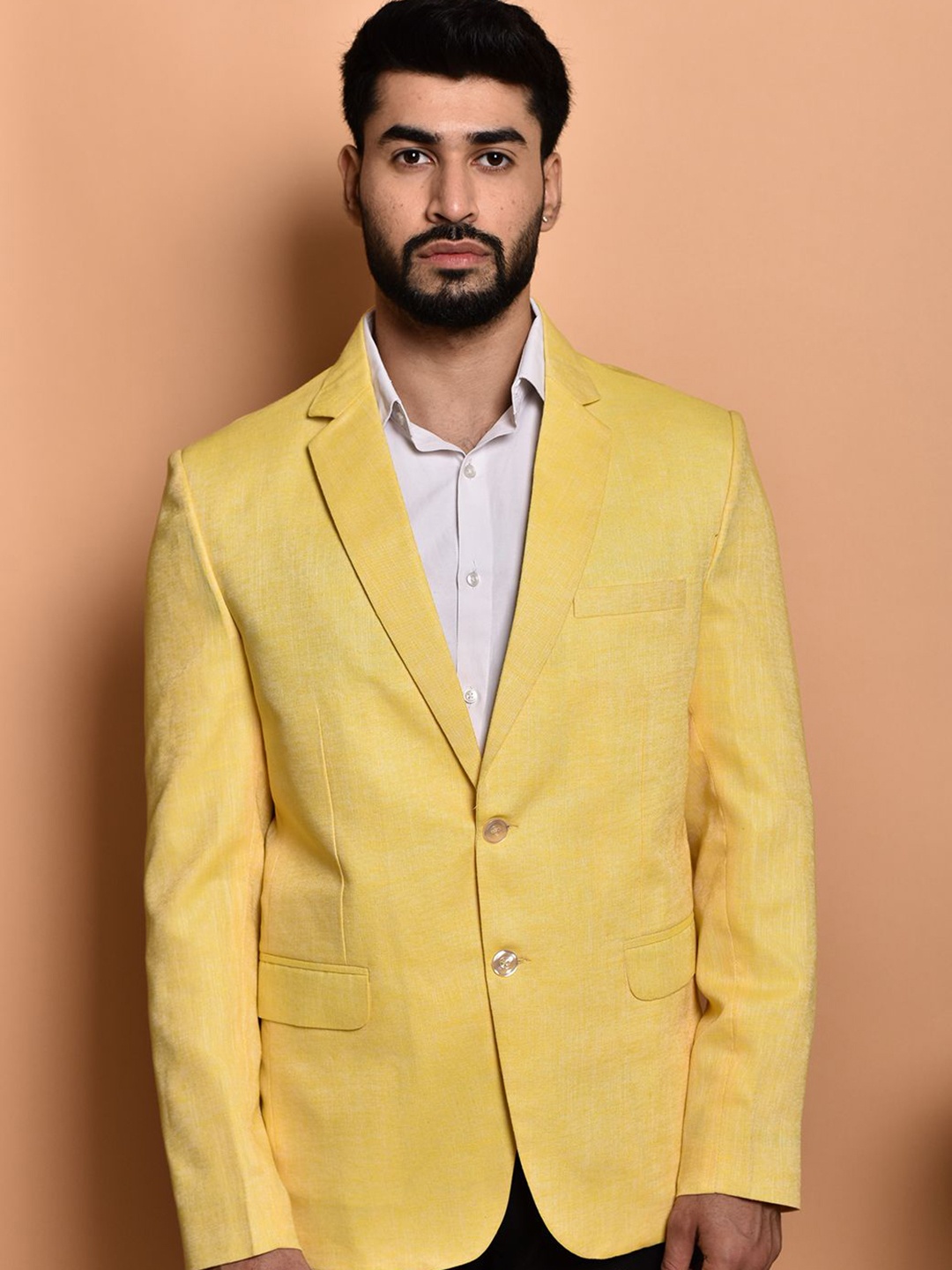 

PRINTCULTR Notched Lapel Single-Breasted Blazers, Yellow