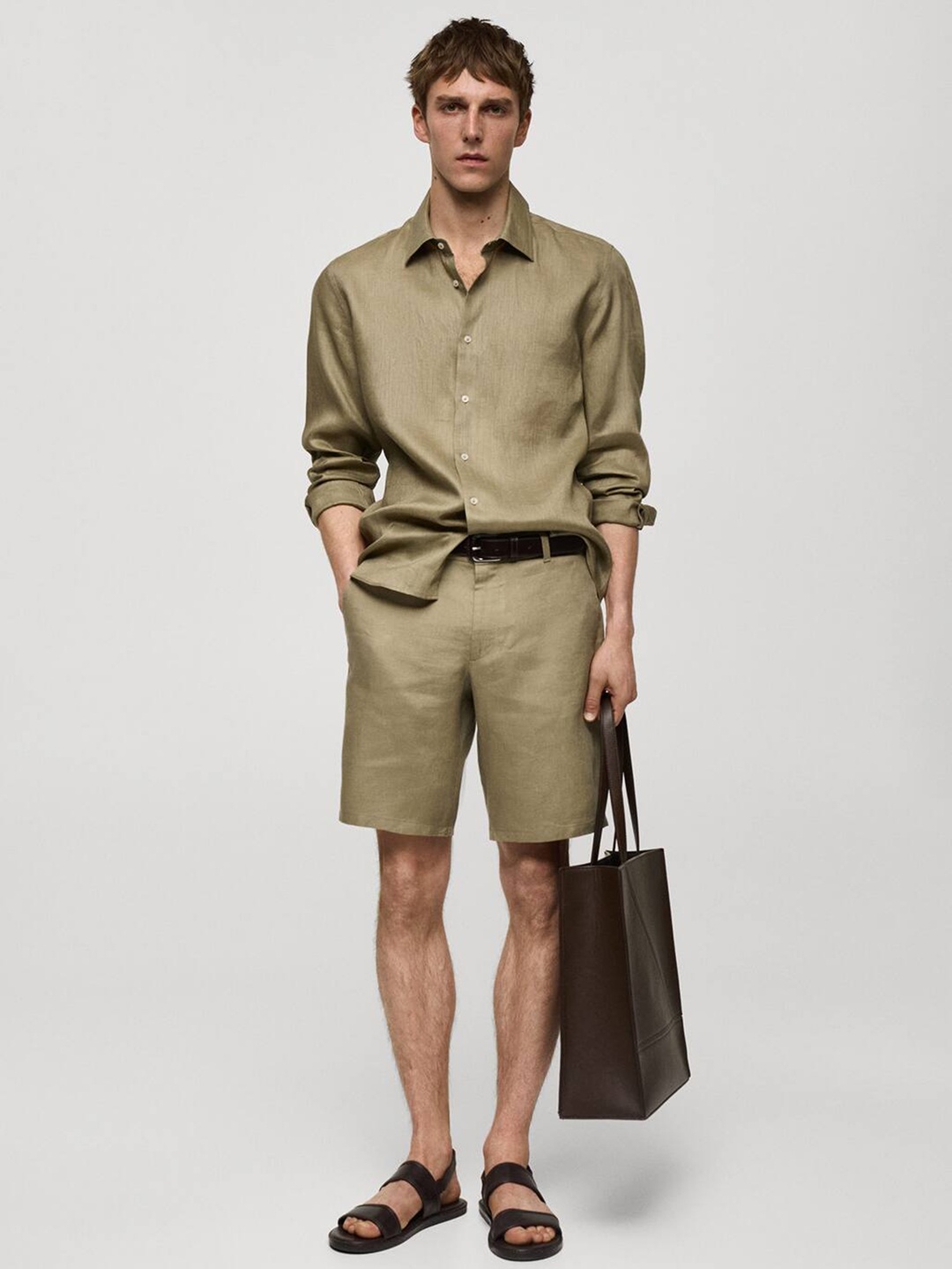 

MANGO MAN Pure Linen Casual Shirt, Olive