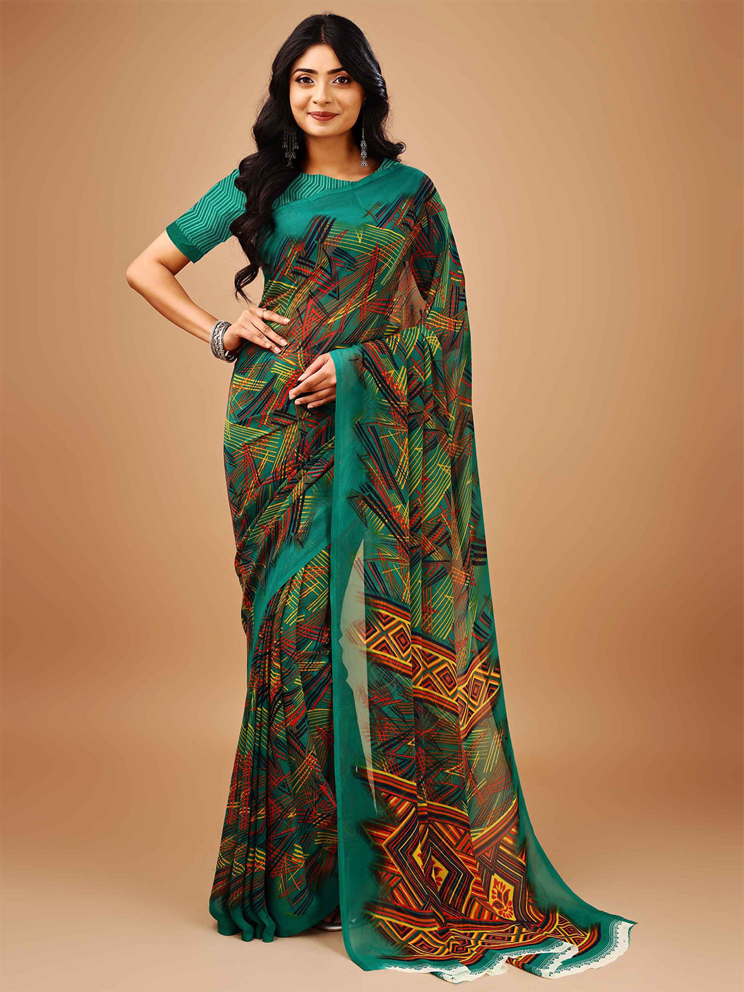 

Leelavati Poly Chiffon Saree, Green