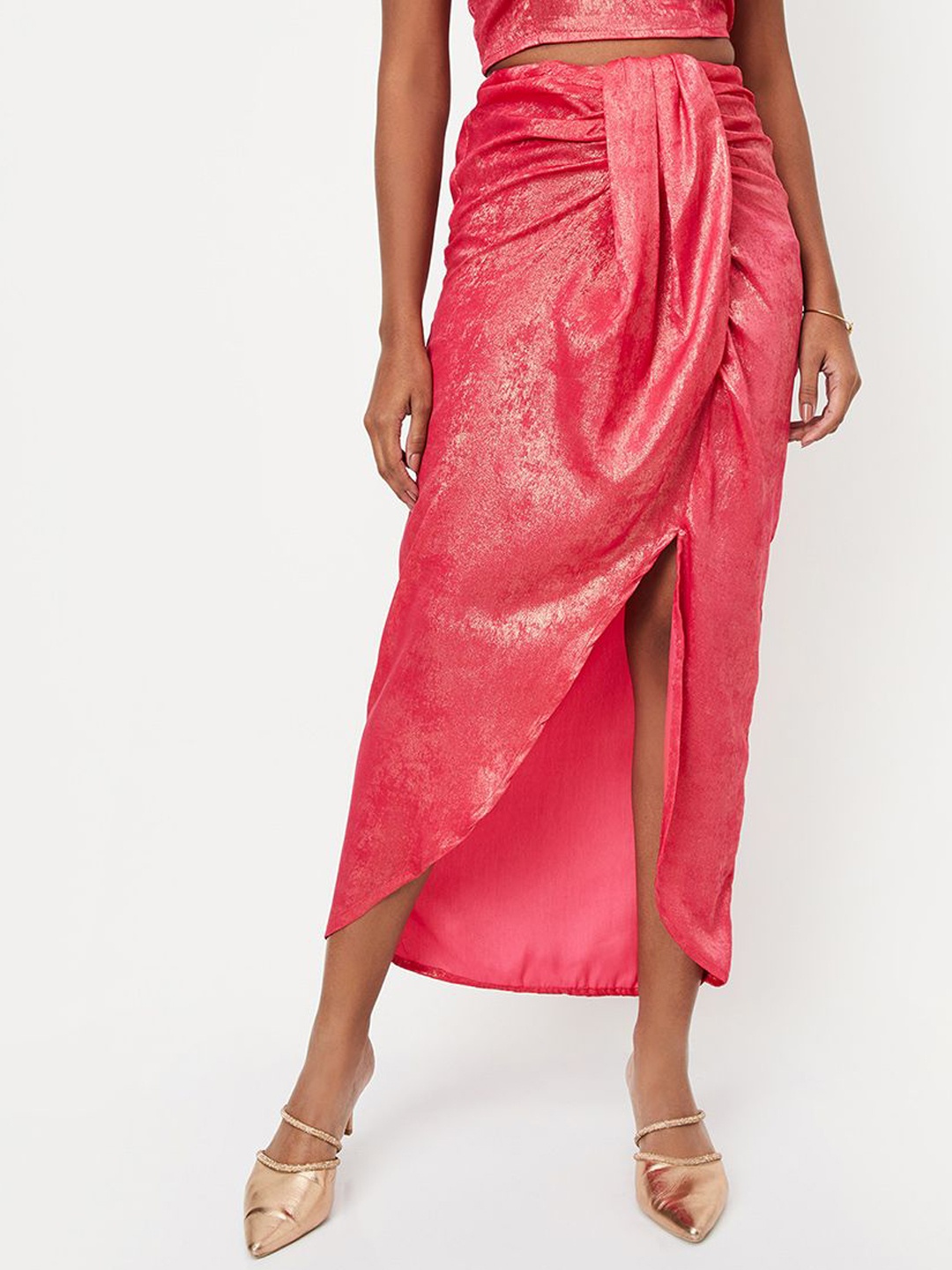 

Max x Kalki Women Shimmer Draped Skirt, Pink