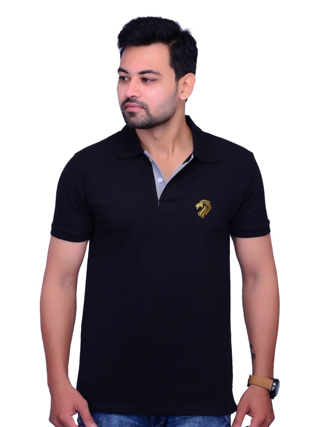 

LA MILANO Men Polo Collar Slim Fit T-shirt, Black