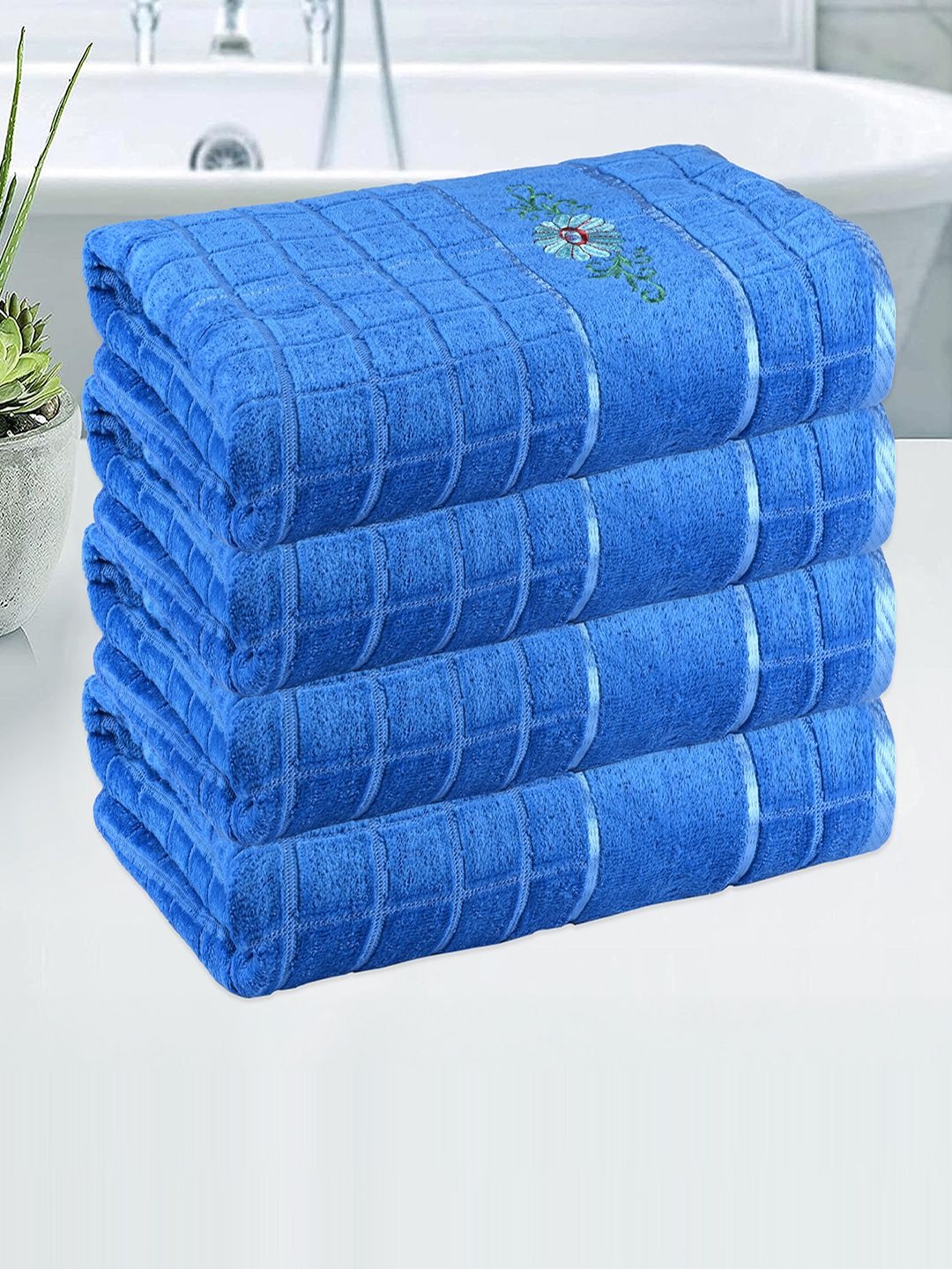 

Kuber Industries Blue 4 Pieces Striped 250 GSM Bath Towels