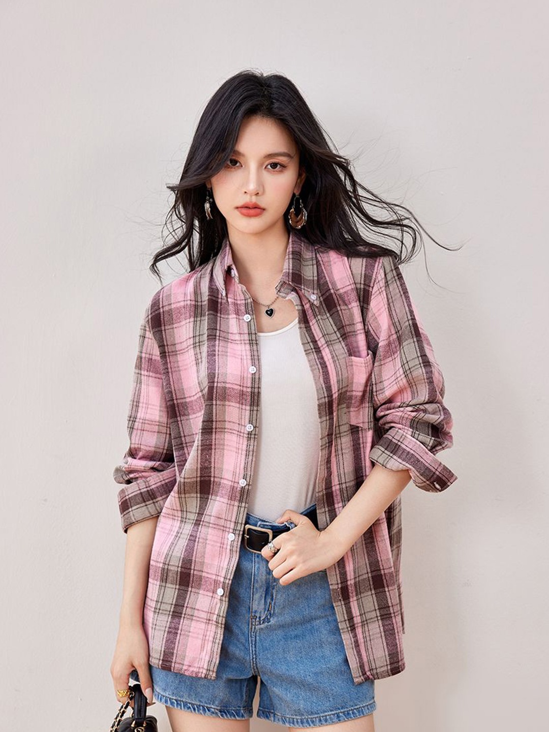 

JC Collection Women Tartan Checks Opaque Checked Casual Shirt, Pink
