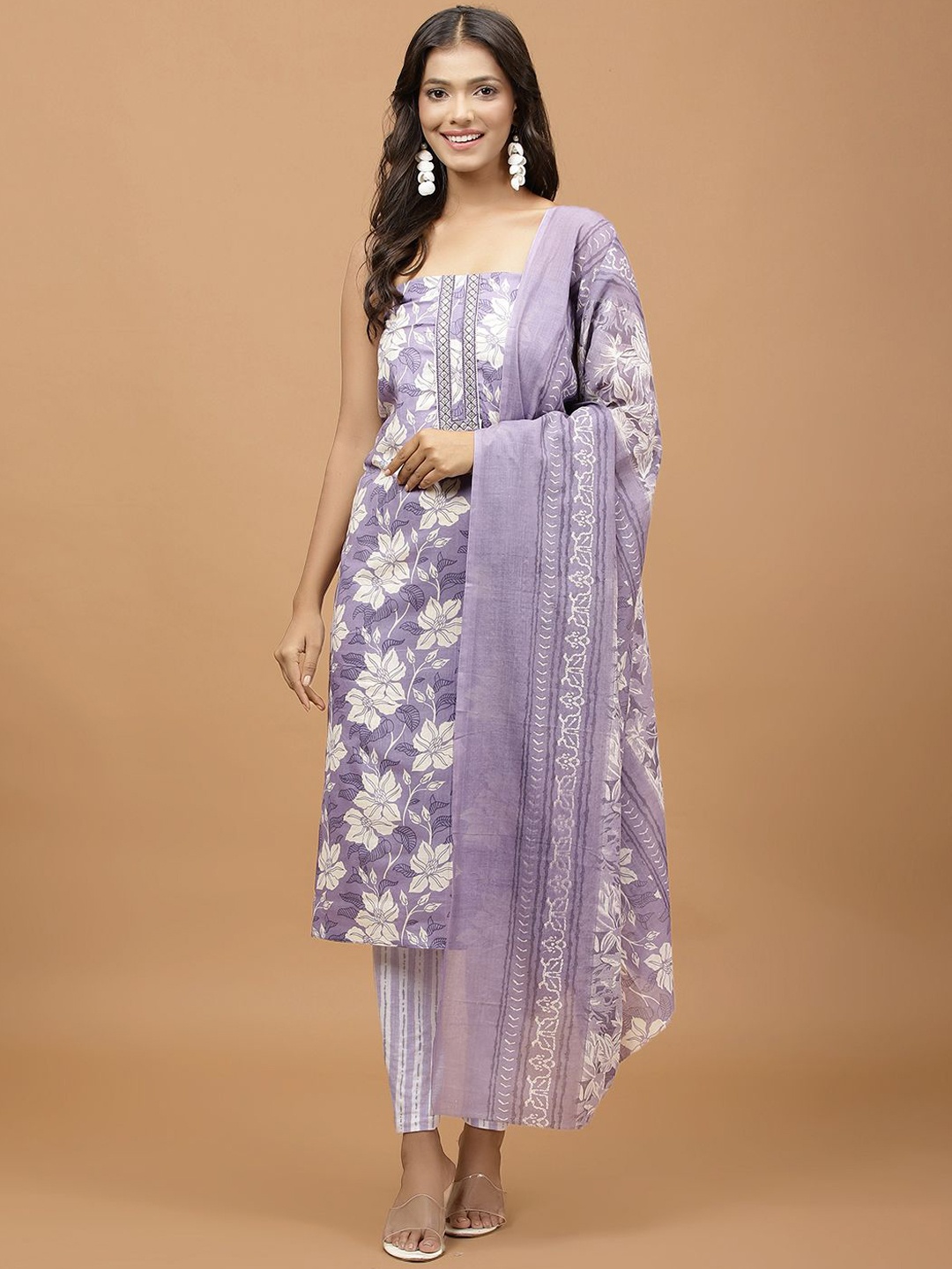 

Meena Bazaar Floral Printed Unstitched Dress Material, Purple