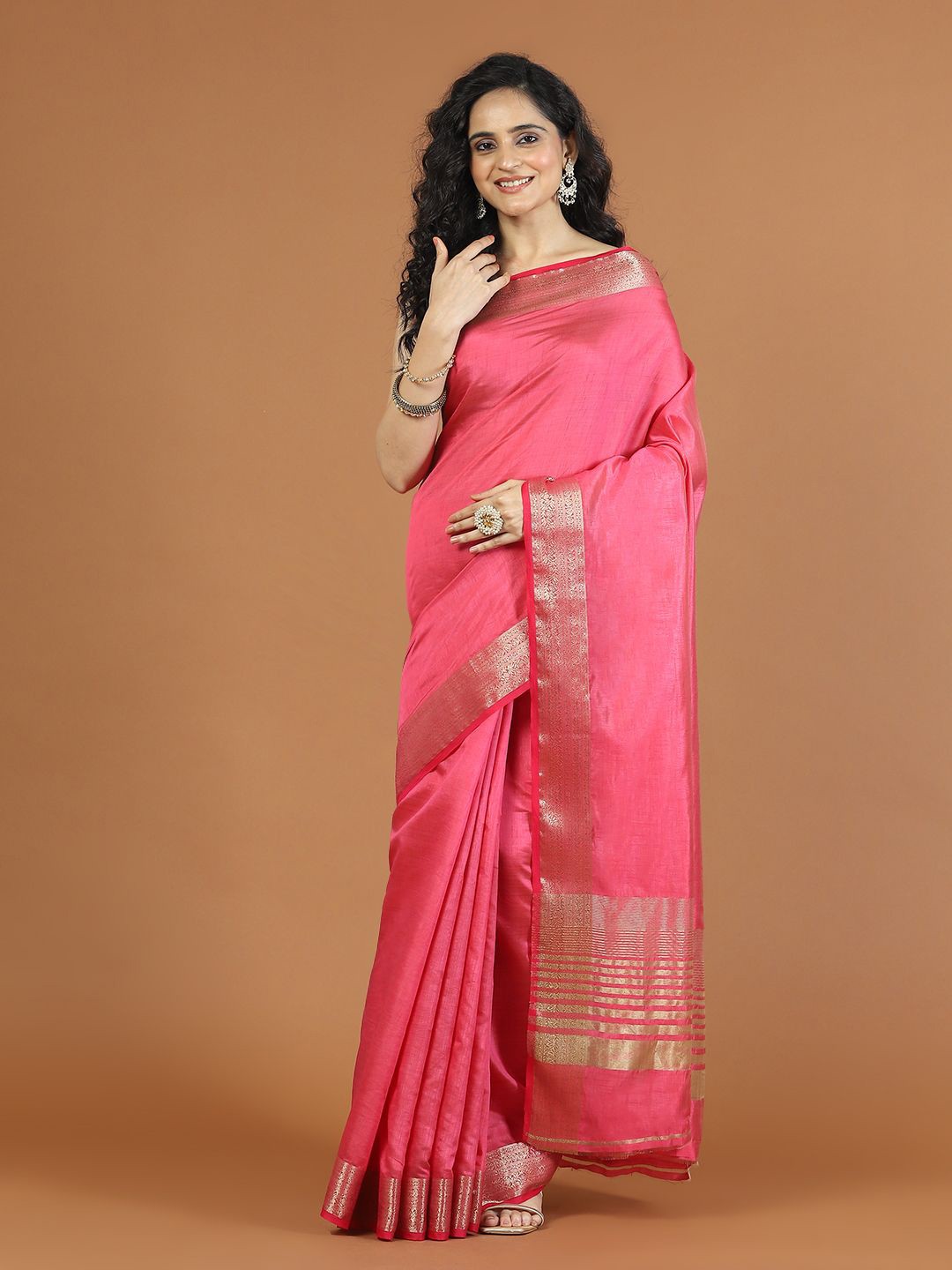 

Meena Bazaar Zari Art Silk Saree, Pink