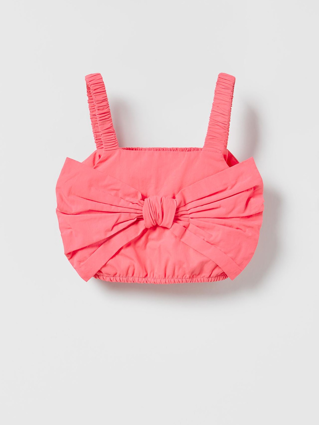 

ZARA Ruched Back Crop Top With Front Bow, Pink