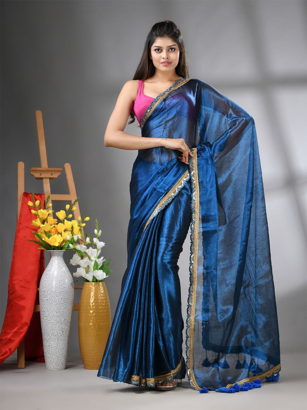 

Charukriti Gotta Patti Tissue Saree, Blue