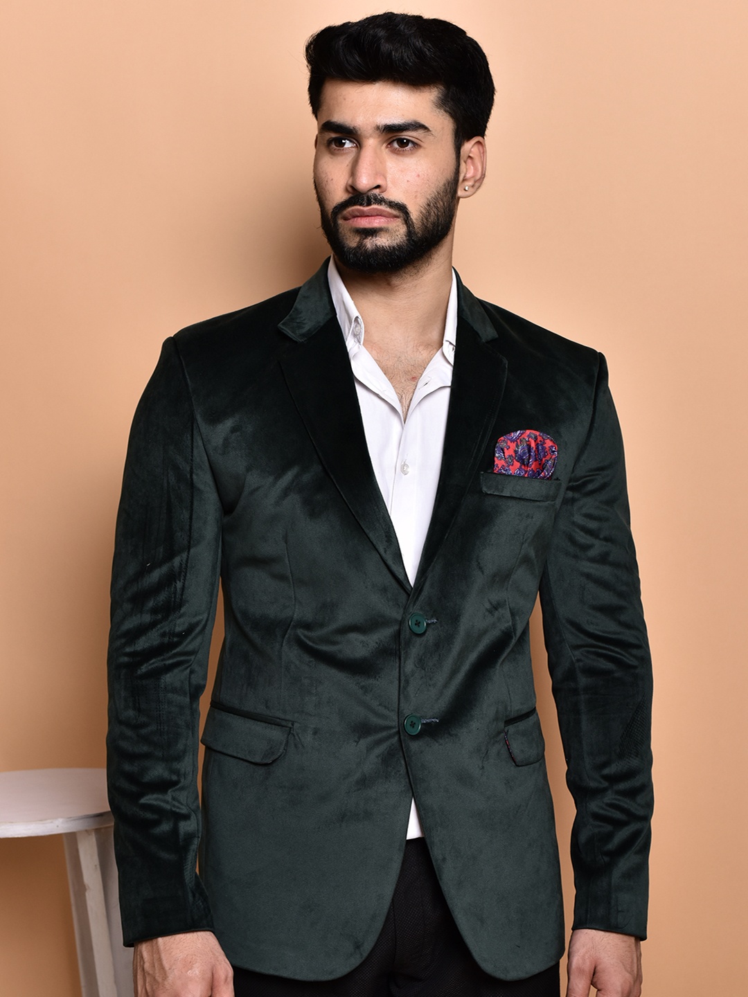 

PRINTCULTR Slim-Fit Single-Breasted Blazer, Green