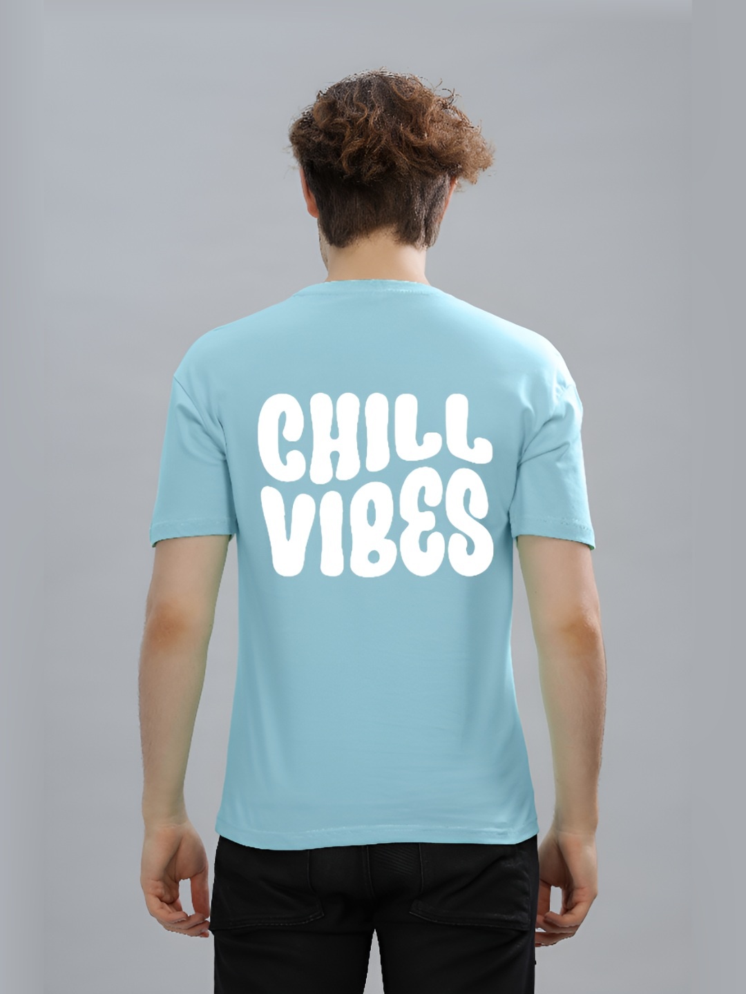 

FALTU.CO Men Typography Printed Round Neck Pure Cotton Oversized T-shirt, Blue