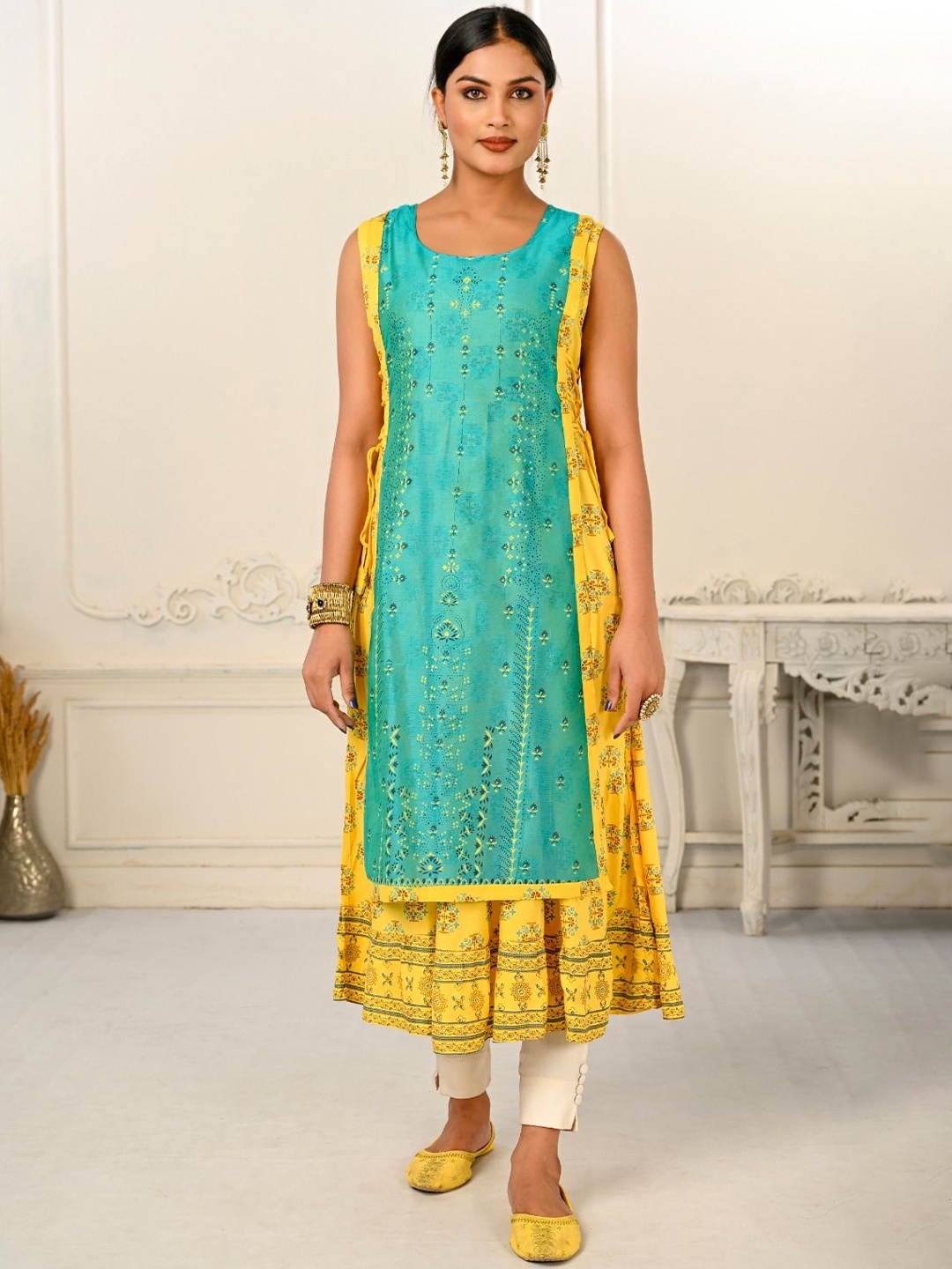 

JIVORA Printed Floral Anarkali Kurta, Yellow