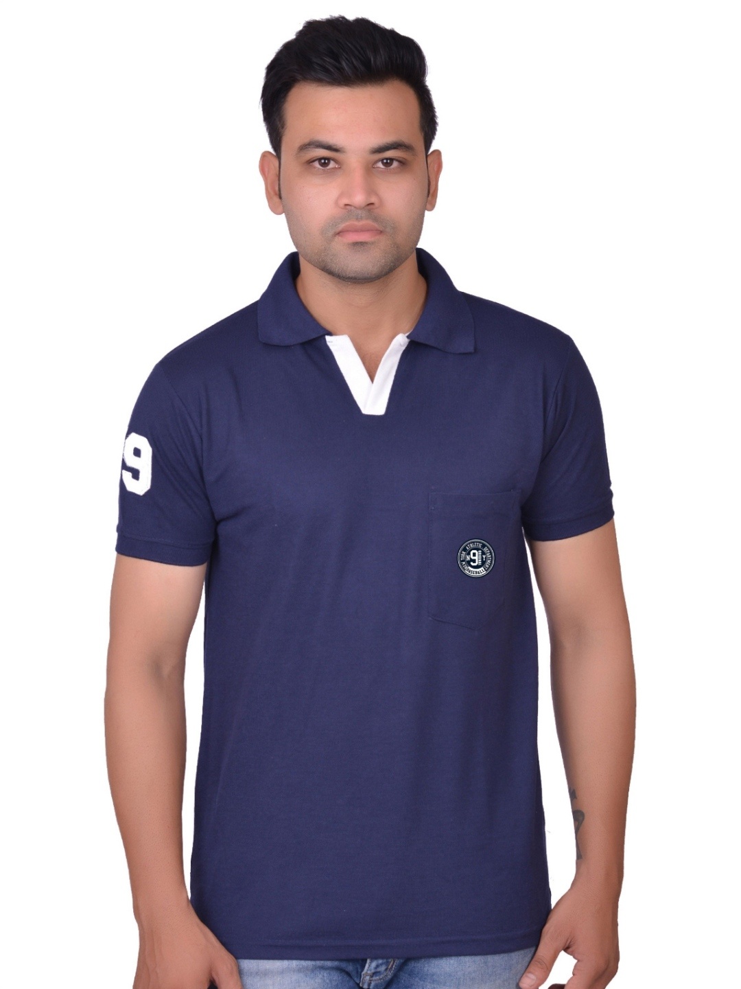 

LA MILANO Men Polo Collar Slim Fit T-shirt, Navy blue