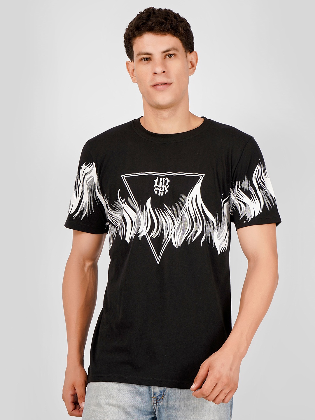 

MIMID Men Graphic Printed Round Neck Cotton Relaxed Fit T-shirt, Black