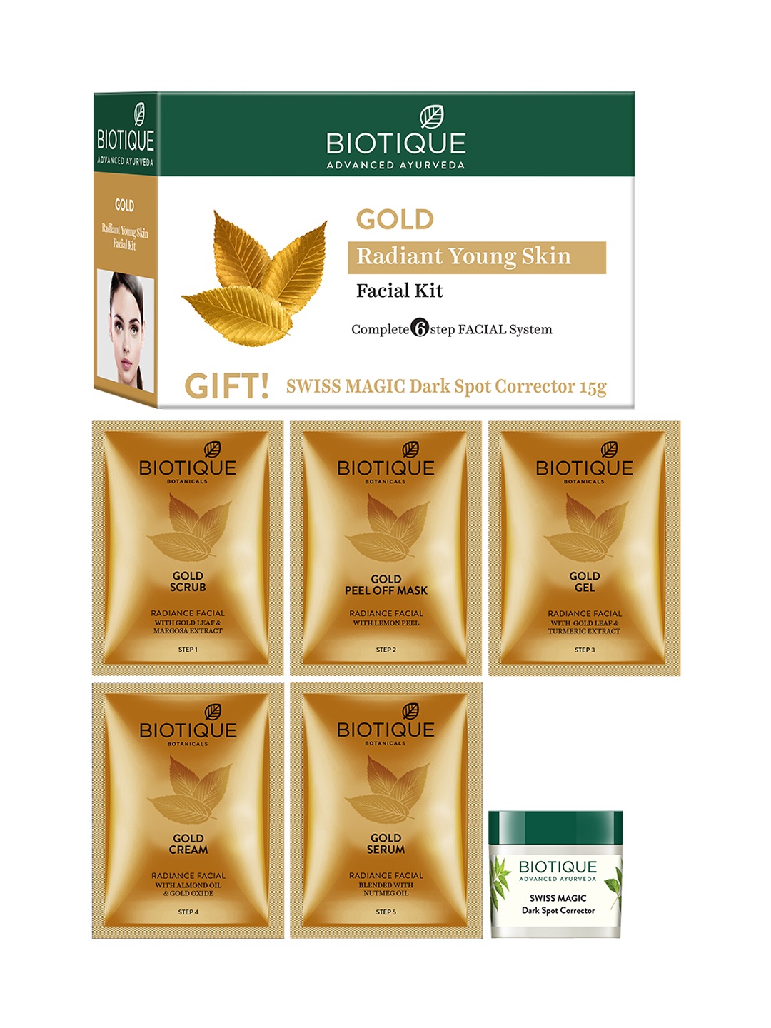 

Biotique Gold Radiant Young Skin 6-Step Facial Kit - 50g + 15g, White
