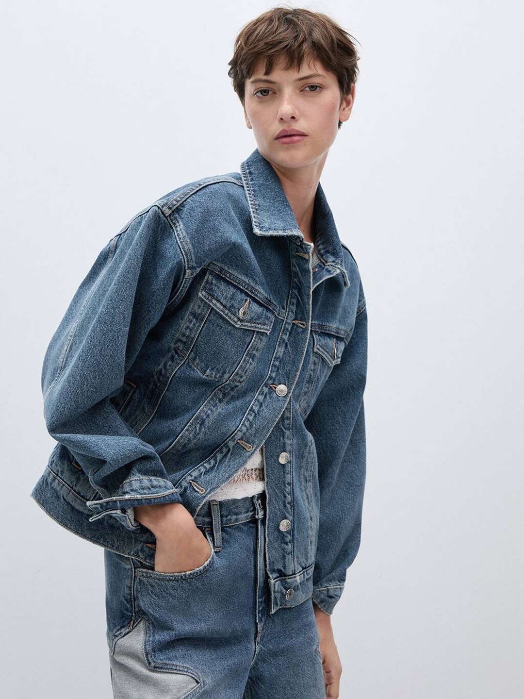 

MANGO Patch Detail Pure Cotton Denim Jacket, Blue