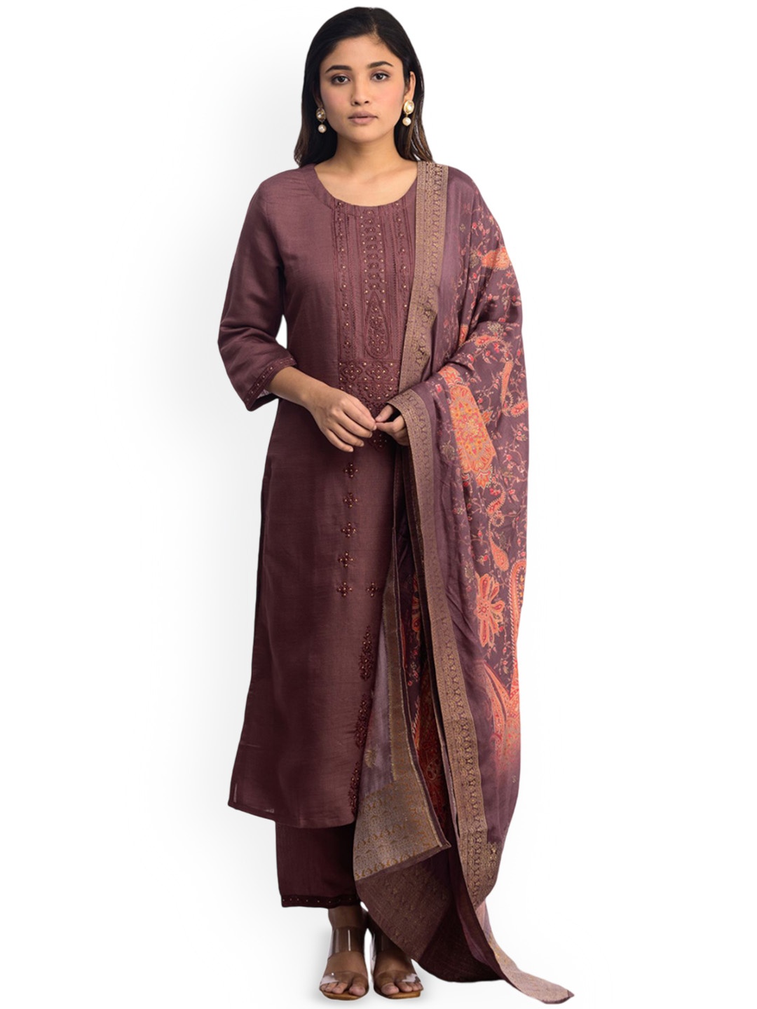 

ISHKIYA Women Regular Kurta with Trousers & With Dupatta, Brown