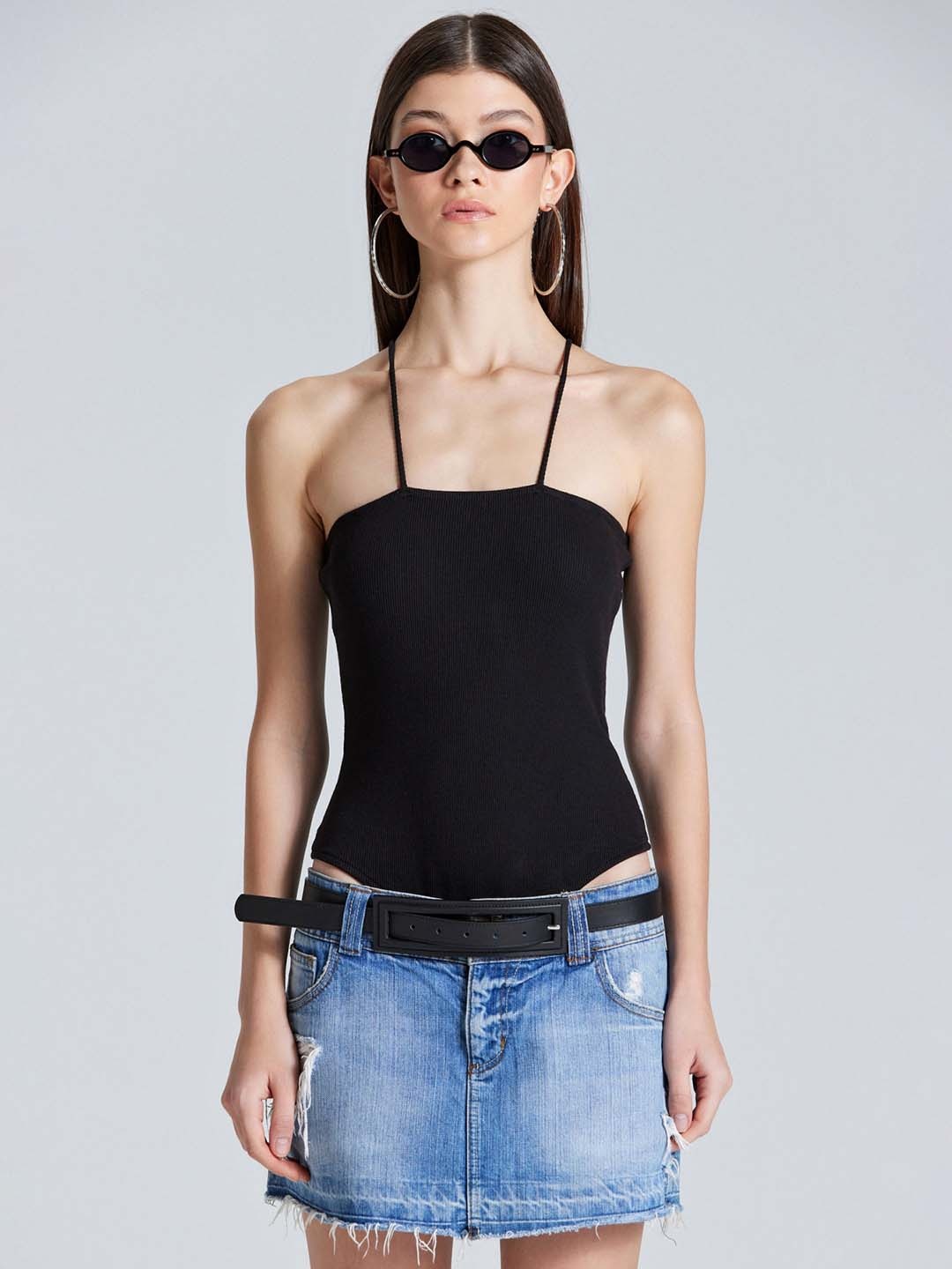 

ZOMODA Shoulder Straps Cotton Bodysuit, Black