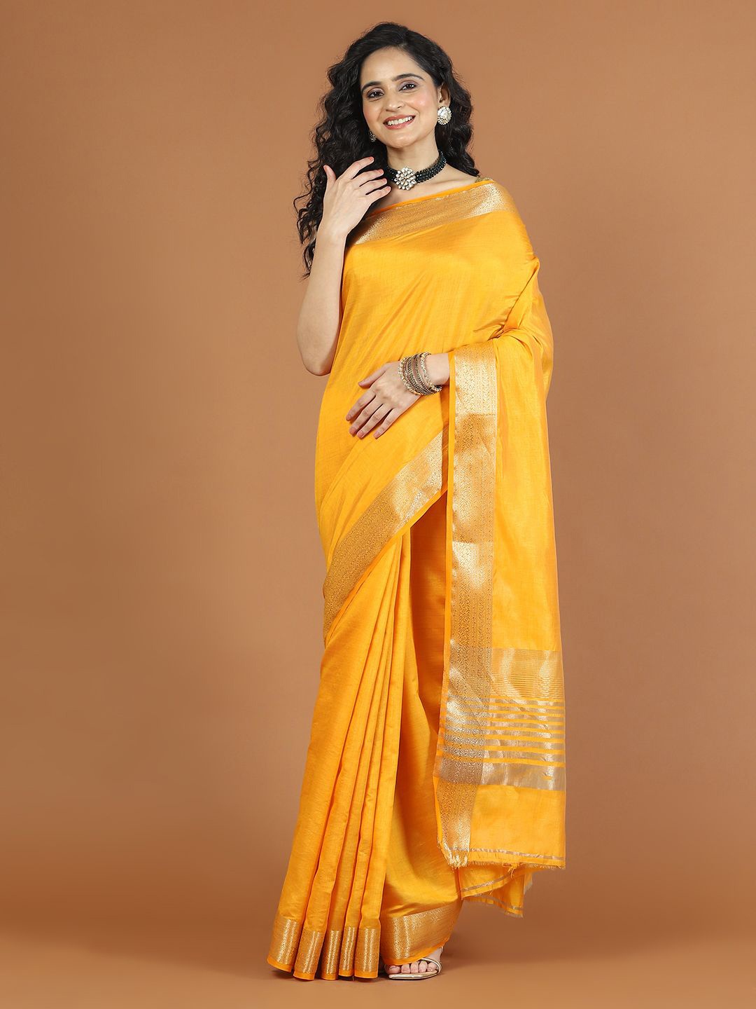 

Meena Bazaar Zari Art Silk Saree, Yellow