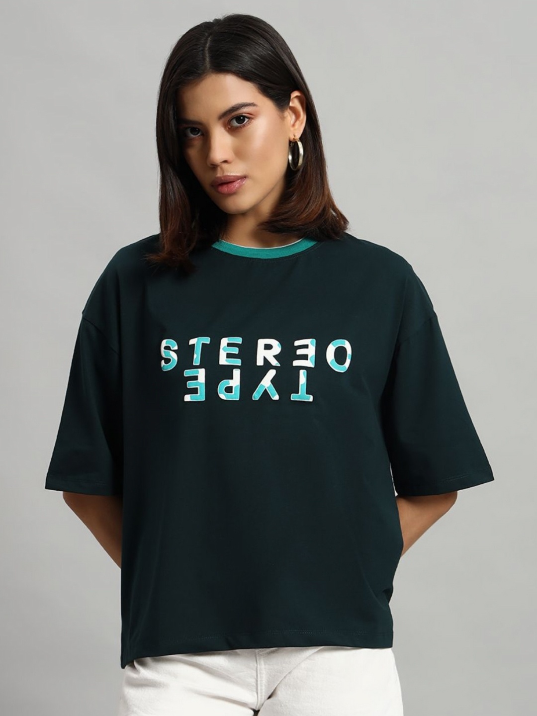 

AECK Women Typography Printed Round Neck Cotton T-shirt, Green