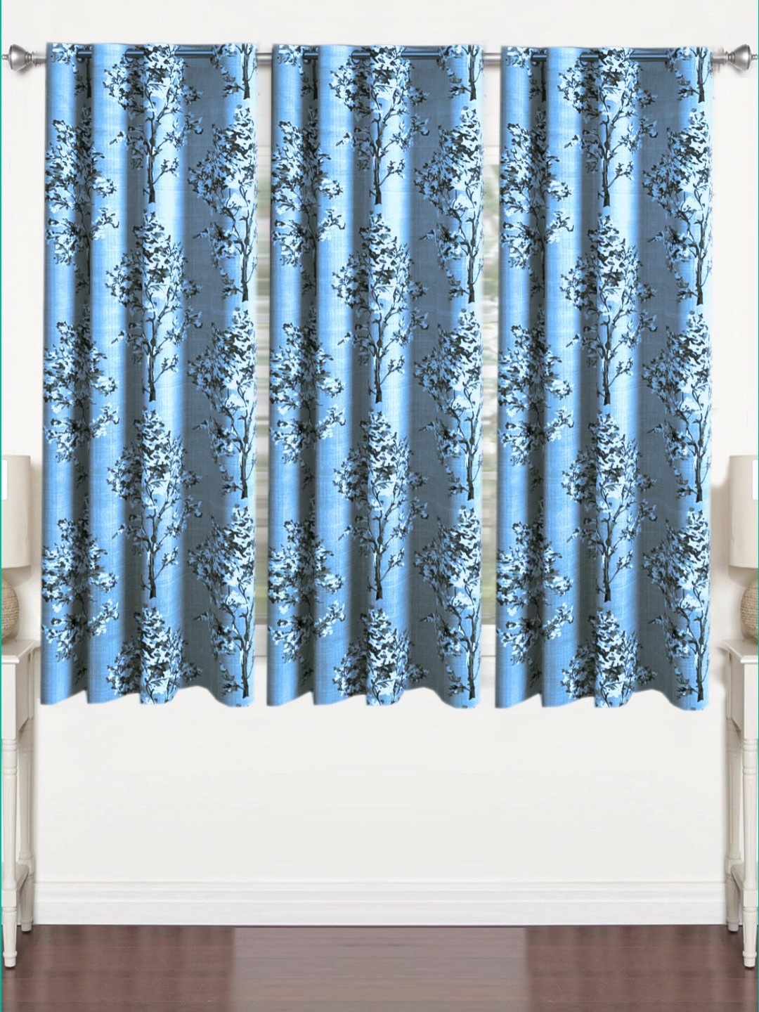 

Lunar Days Blue Set of 3 Floral Room Darkening Window Curtain
