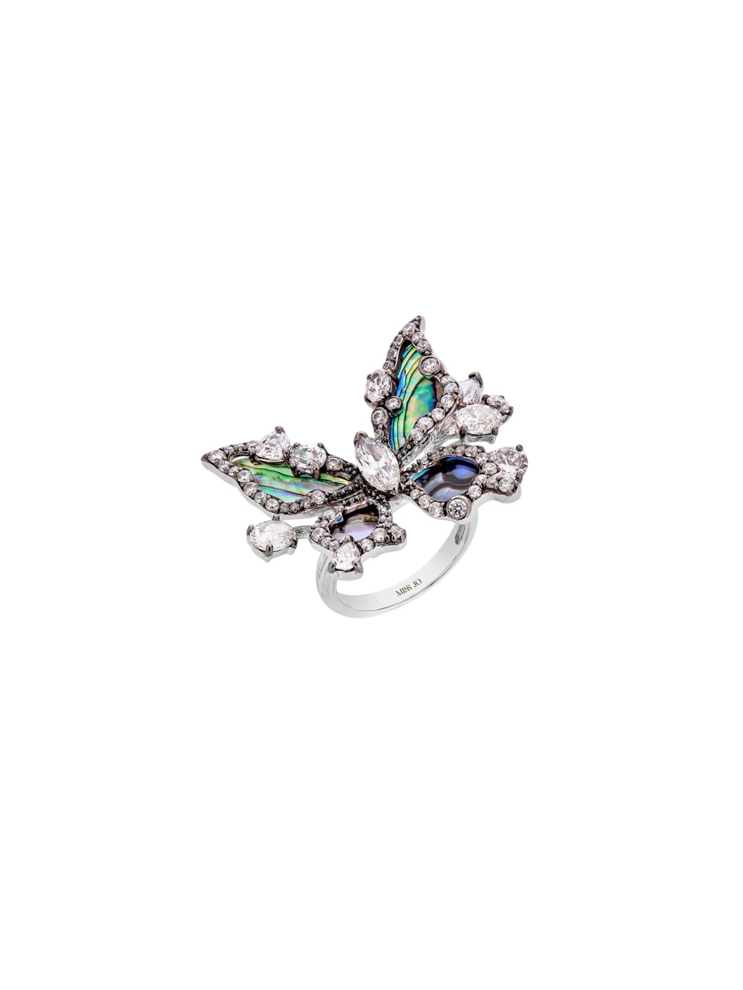 

MISS JO 925 Sterling Silver Rhodium-Plated Stone-Studded Butterfly Serenade Finger Ring