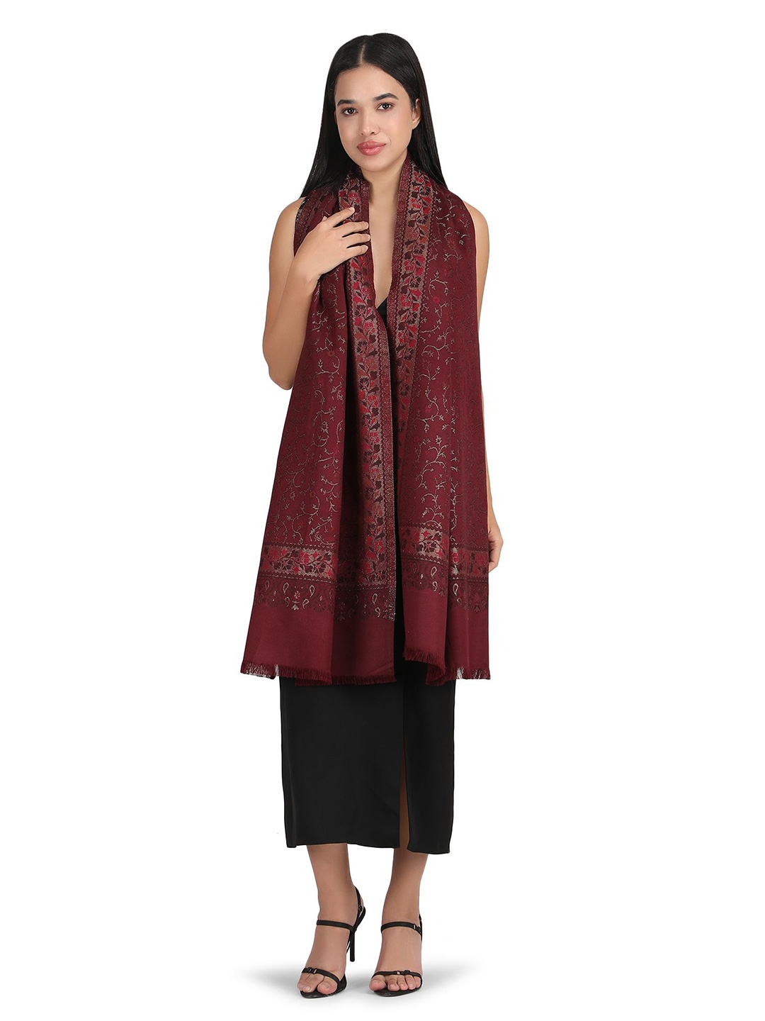 

Stole & Yarn Unisex Woven Design Stole, Maroon