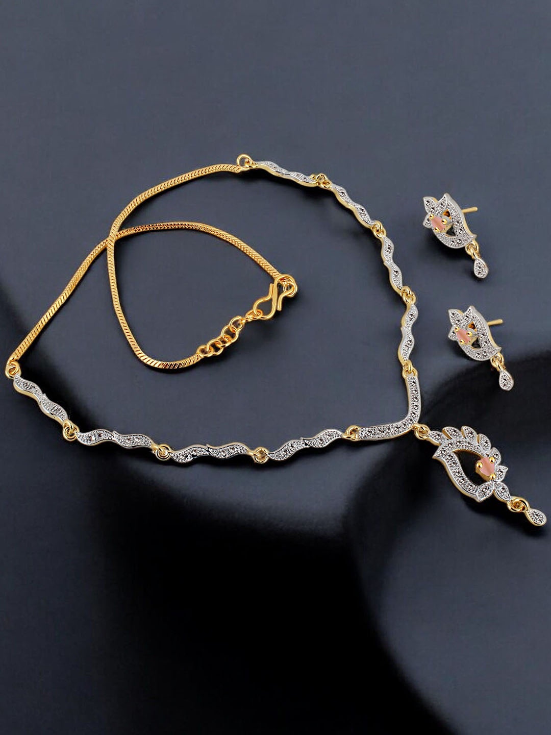 

LUCKY JEWELLERY Gold-Plated American Diamond -Studded Jewellery Set