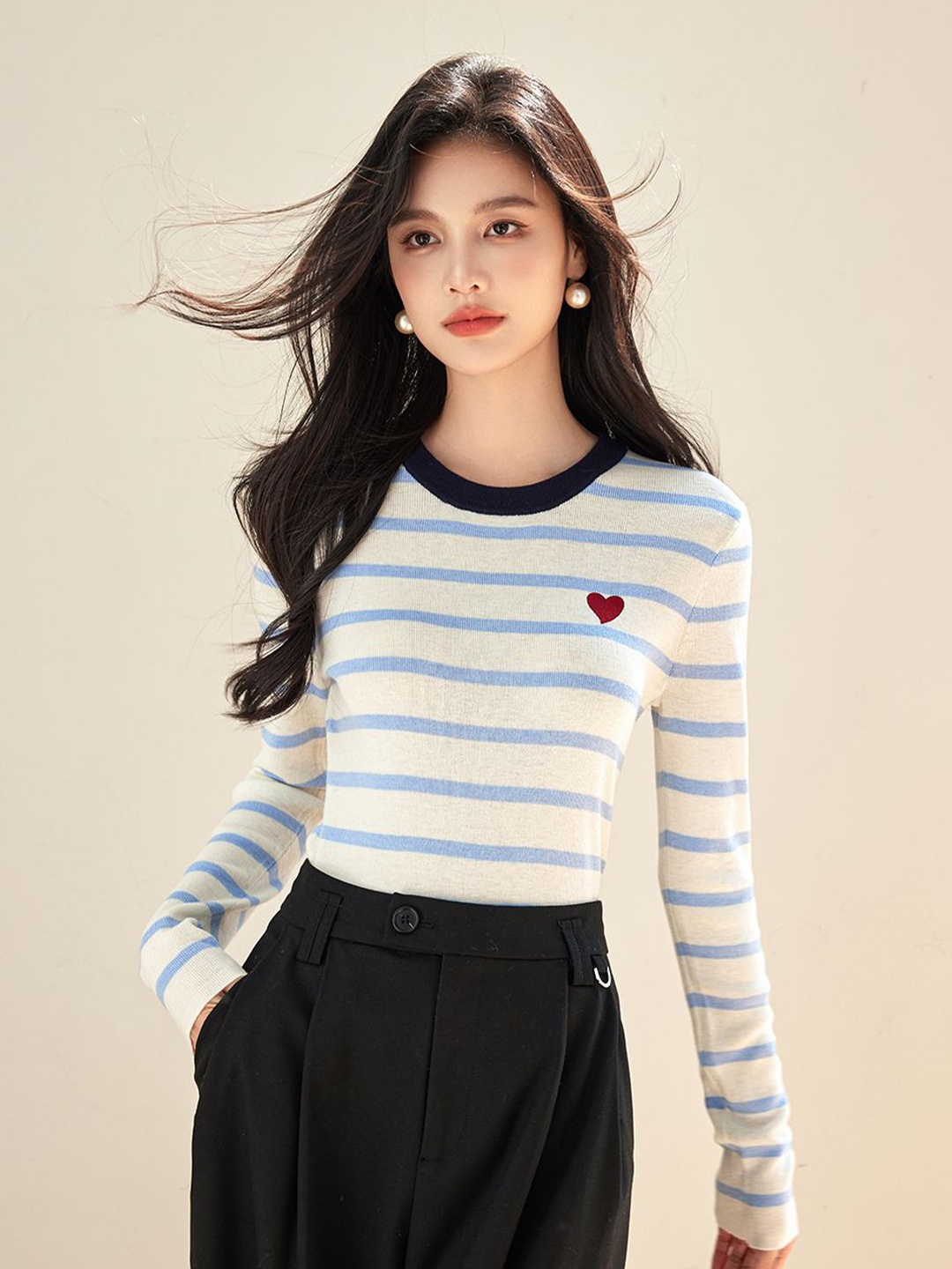 

JC Collection Women Striped Pullover, White