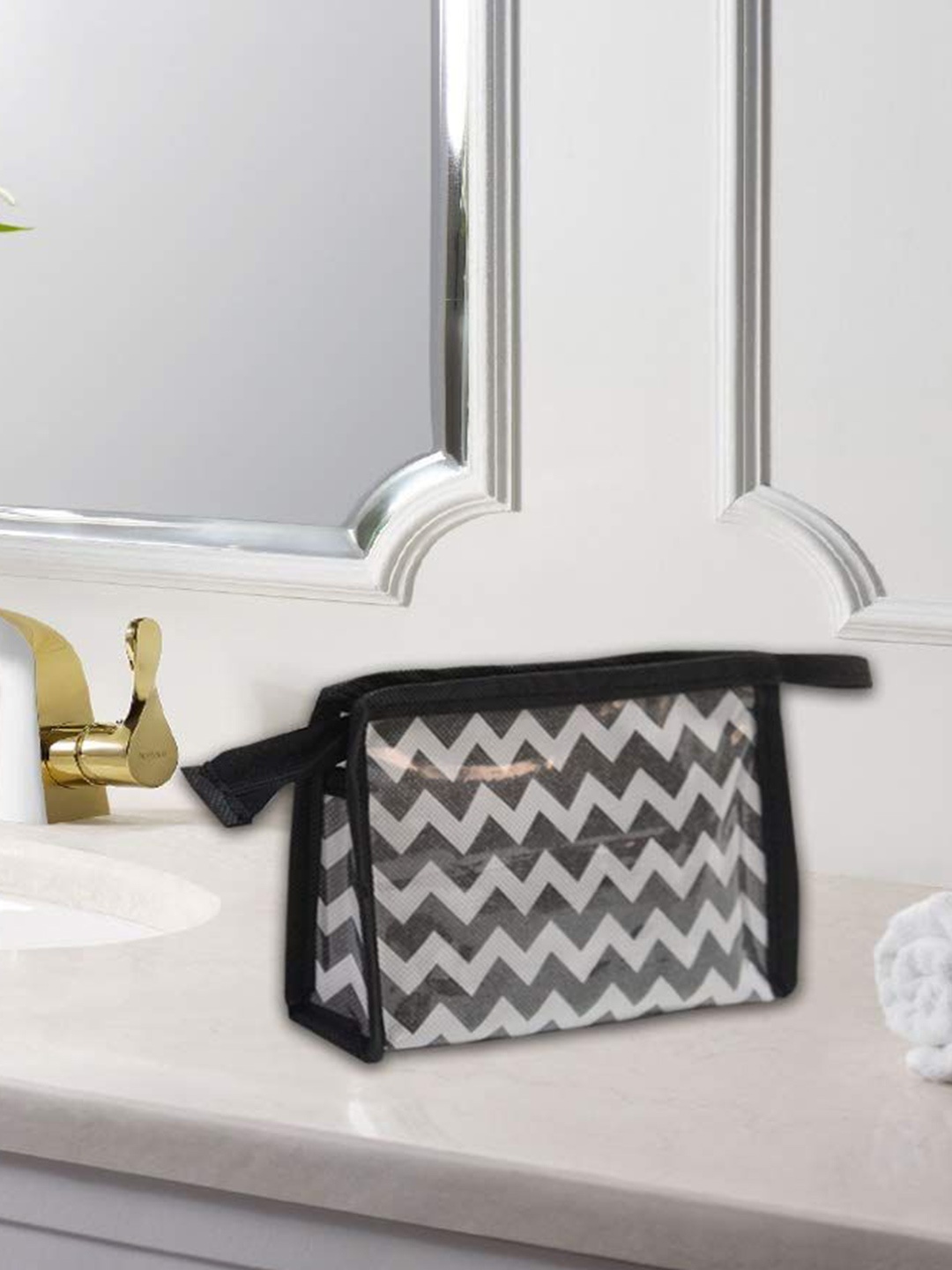 

prettykrafts Black & Grey Striped Reusable Multi-Utility Organisers