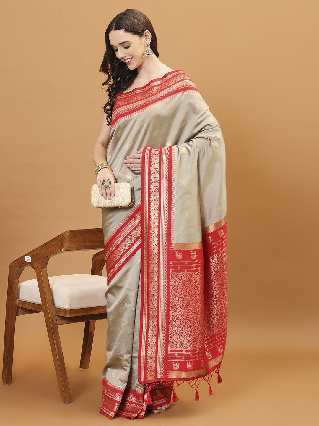 

Meena Bazaar Woven Design Zari Art Silk Saree, Grey