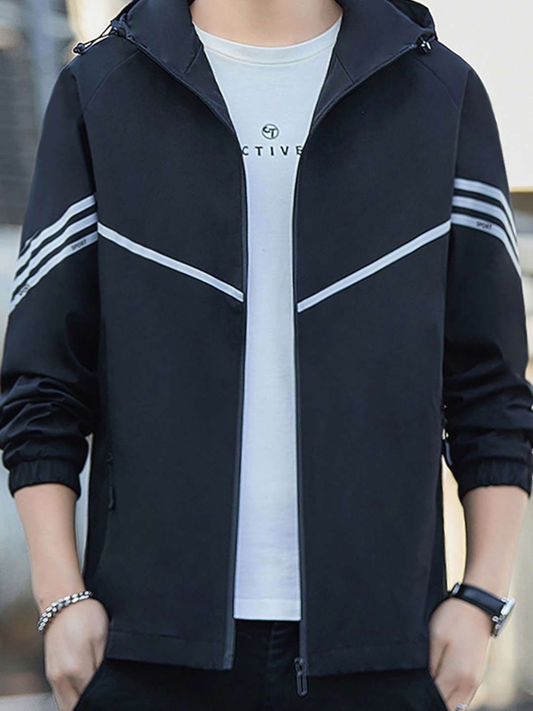 

StyleCast x Revolte Men Hooded Open Front Jacket, Black