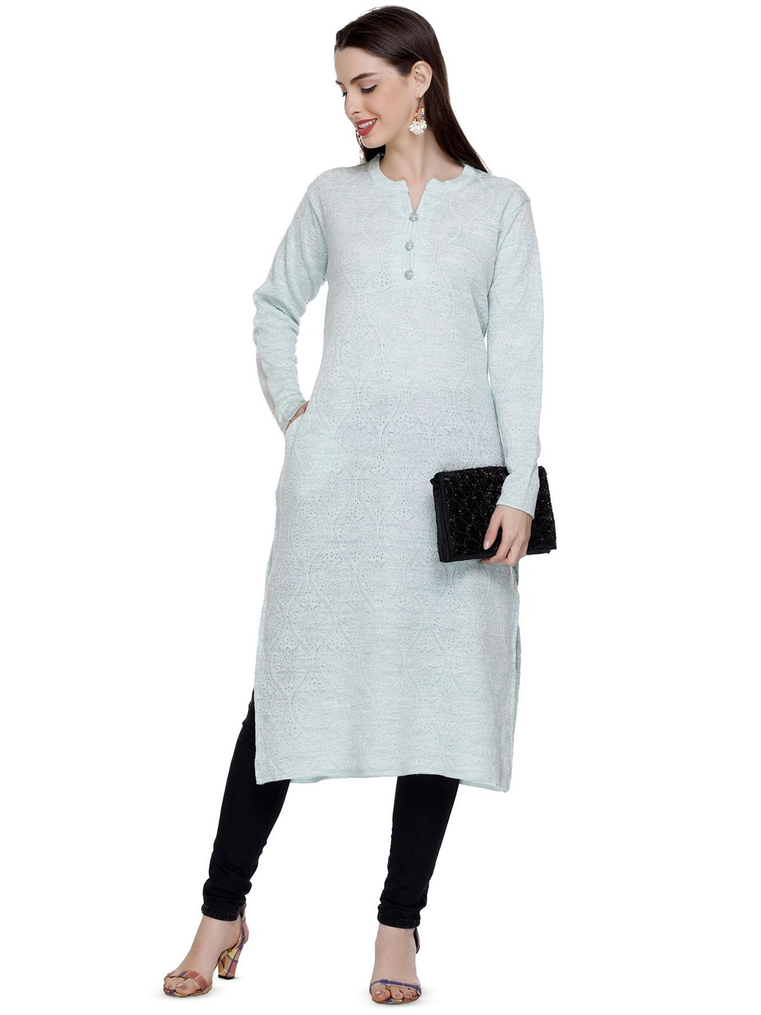 

MONTREX Women Ethnic Motifs Printed Floral Woollen Kurta, Blue