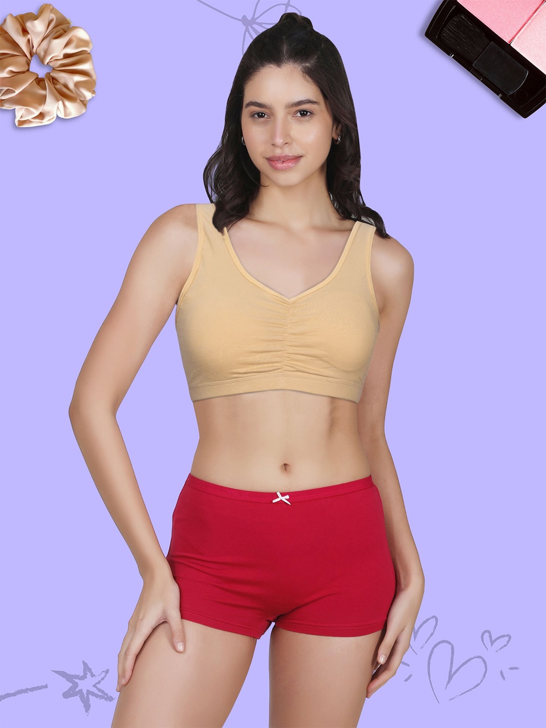 

DChica Women Full Coverage Sports Bra, Beige