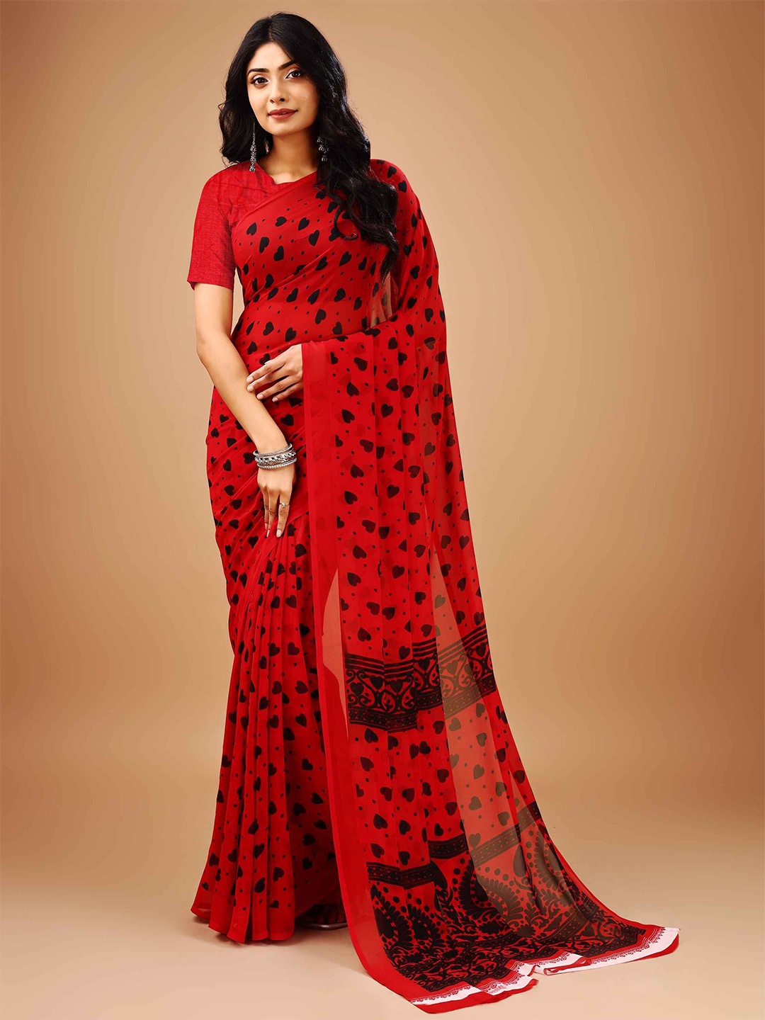 

Leelavati Poly Chiffon Saree, Red