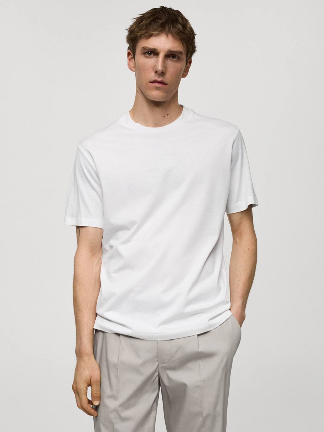 

MANGO MAN Pure Cotton Slim Fit T-shirt, White