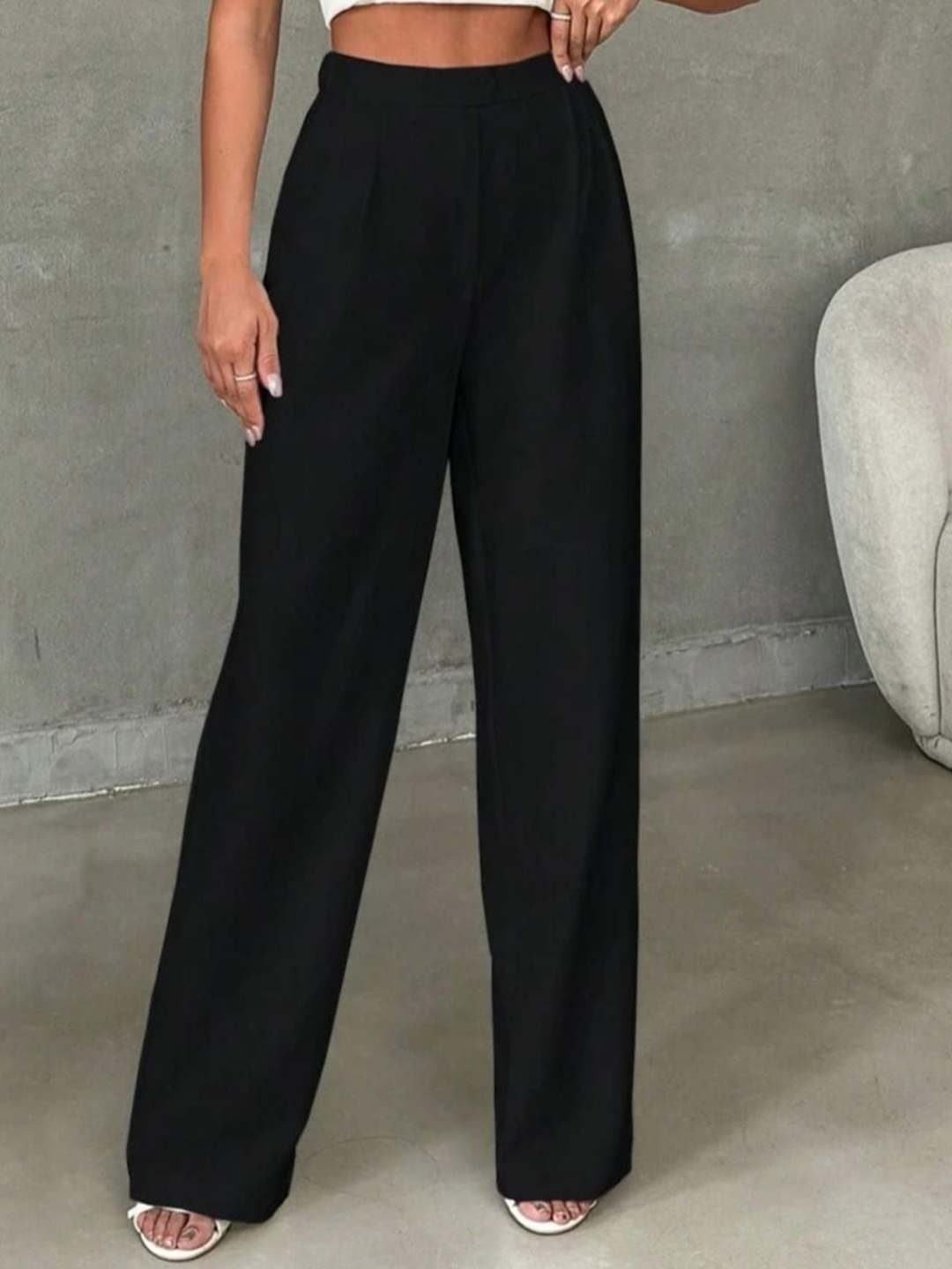 

BROADSTAR Women Pleated Korean Pants, Black