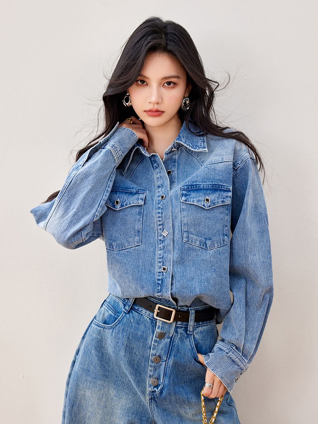 

JC Collection Women Faded Opaque Casual Shirt, Blue