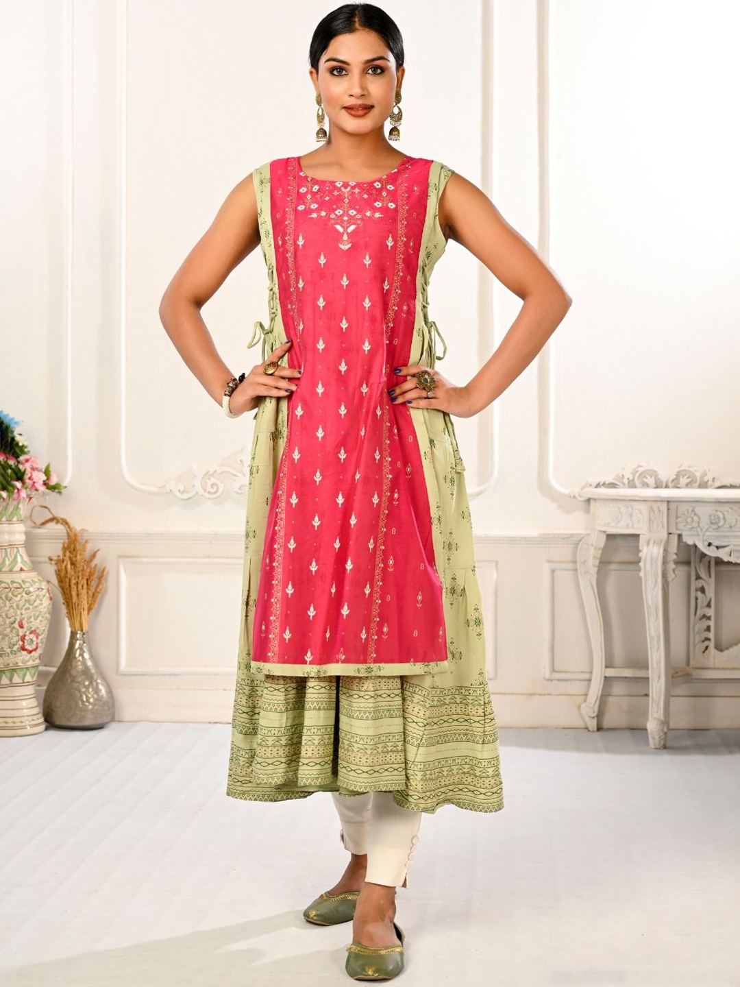 

JIVORA Printed Floral Anarkali Kurta, Pink